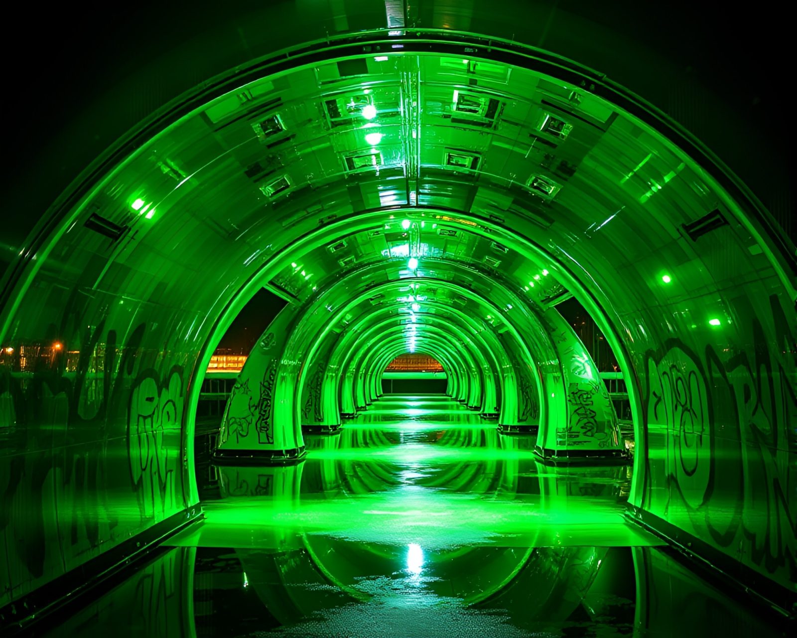 Abstract image of arch bridge with emerald green highlights