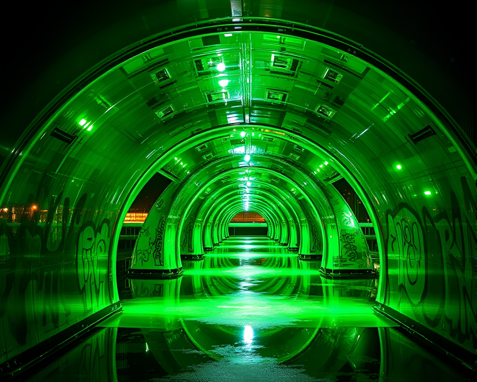 Emerald Arch Bridge in Glass Distortion Graffiti Style – free AI stock image