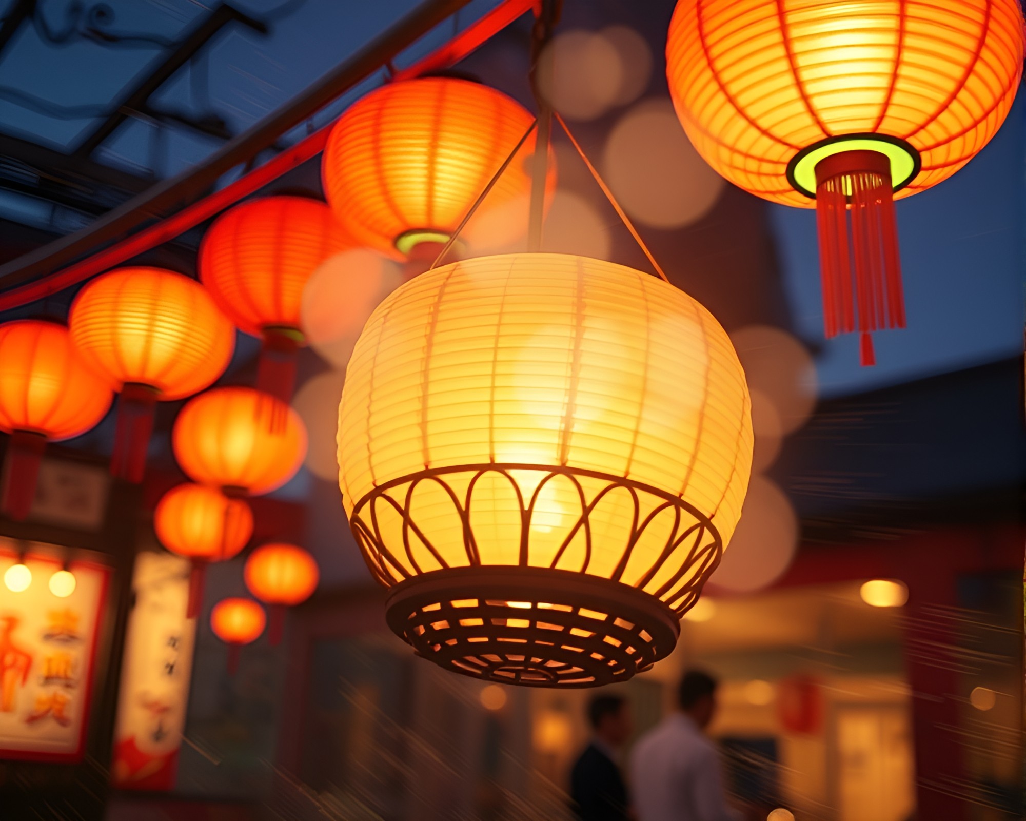 Anime Style Dim Sum Basket in Lantern Light – free AI stock image