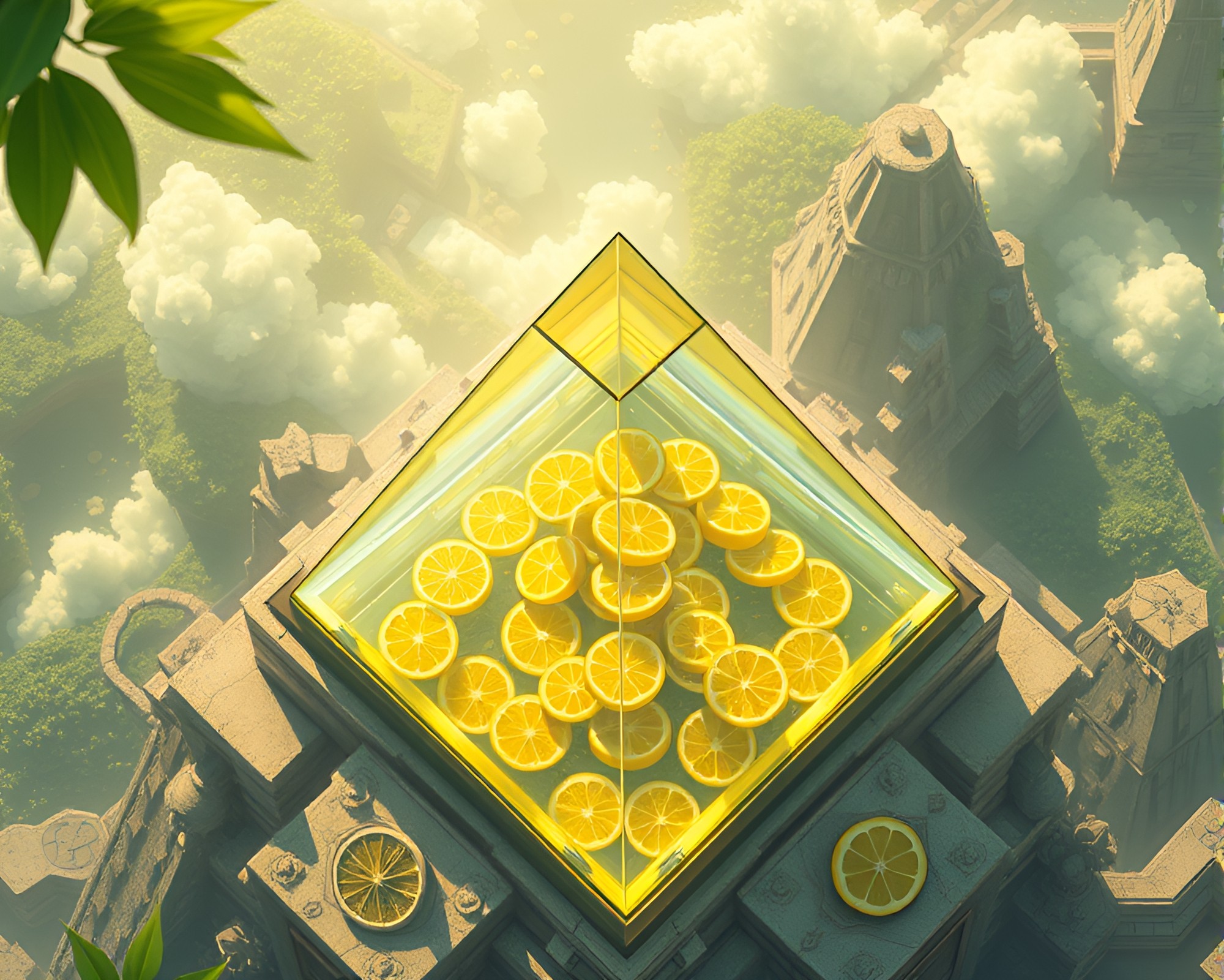 Fantasy Glass Pyramid Bird’s Eye View Illustration – free AI stock image