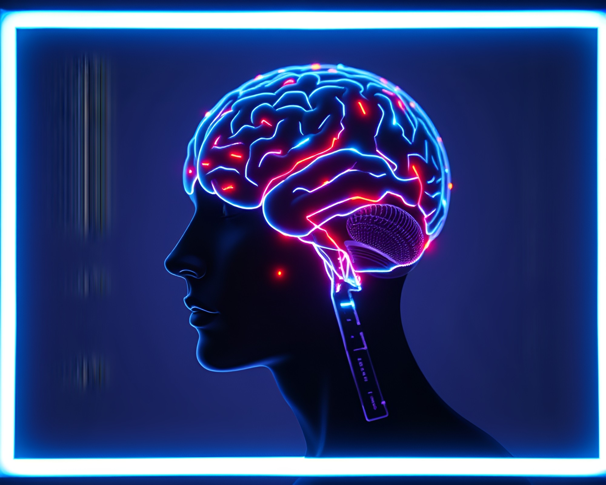 Futuristic AI Brain Composite in LED Light Art – free AI stock image