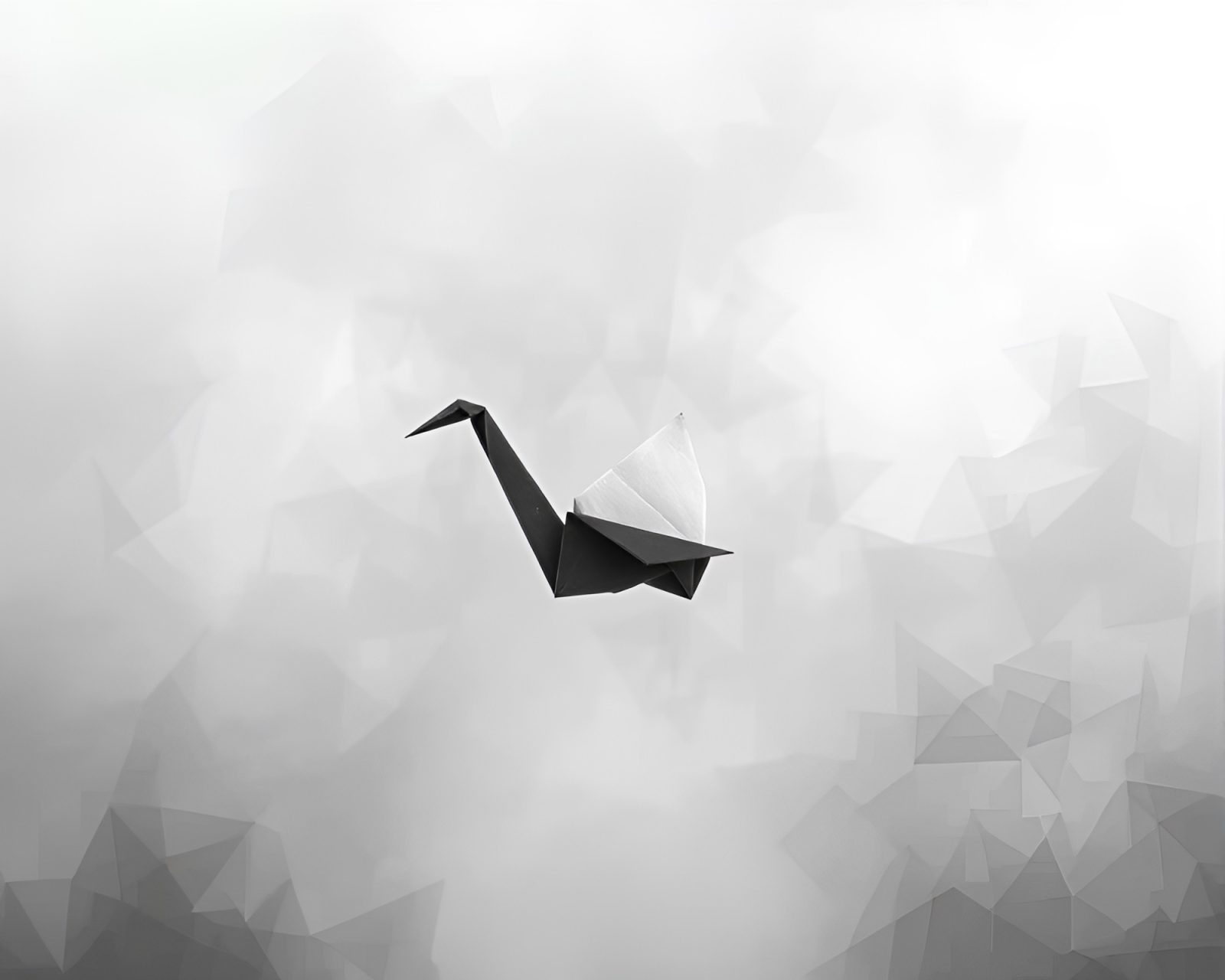 Artistic study of an origami crane in dense fog