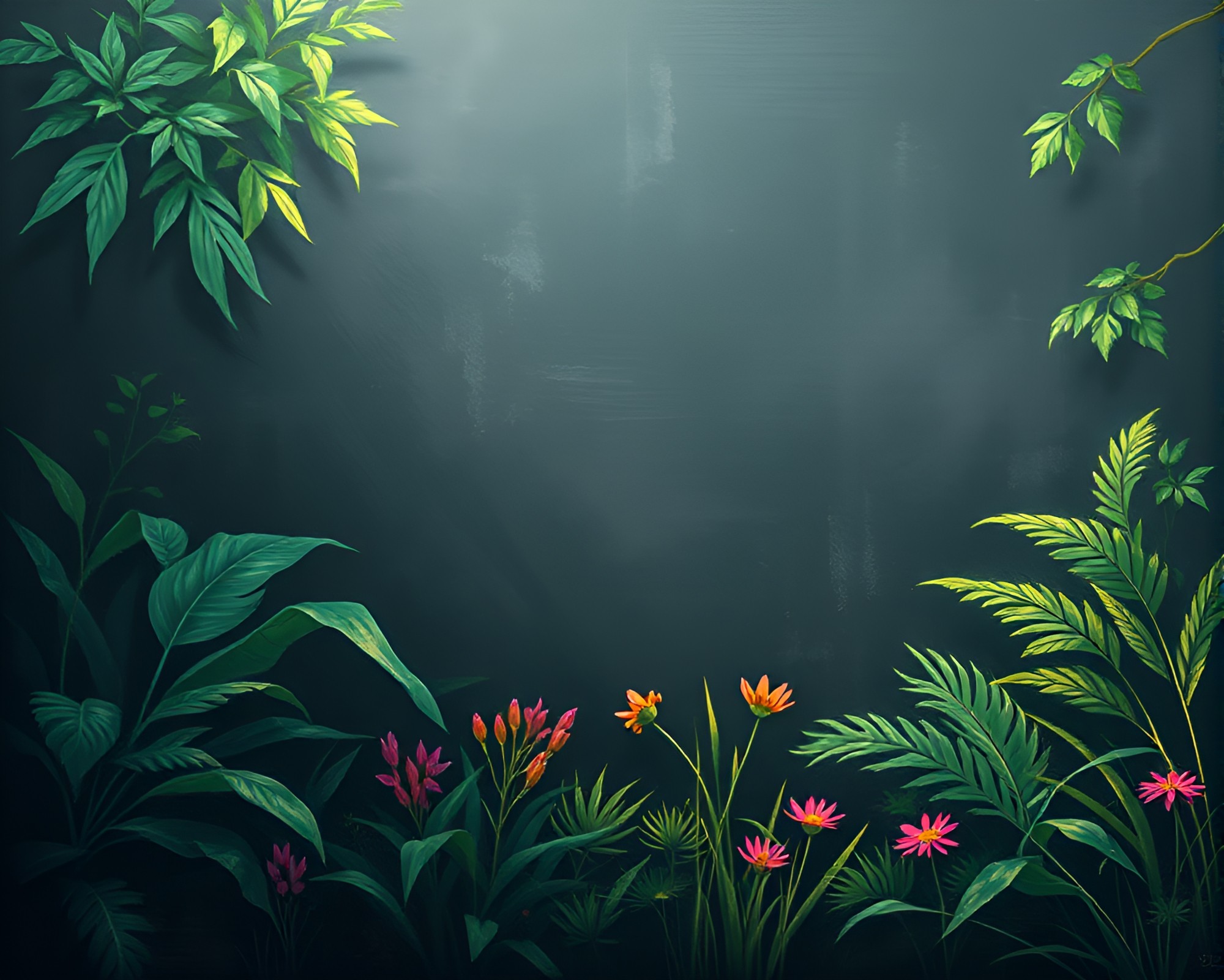 Lost Jungle Reflected in Pixelated Chalkboard Smudges – free AI stock image