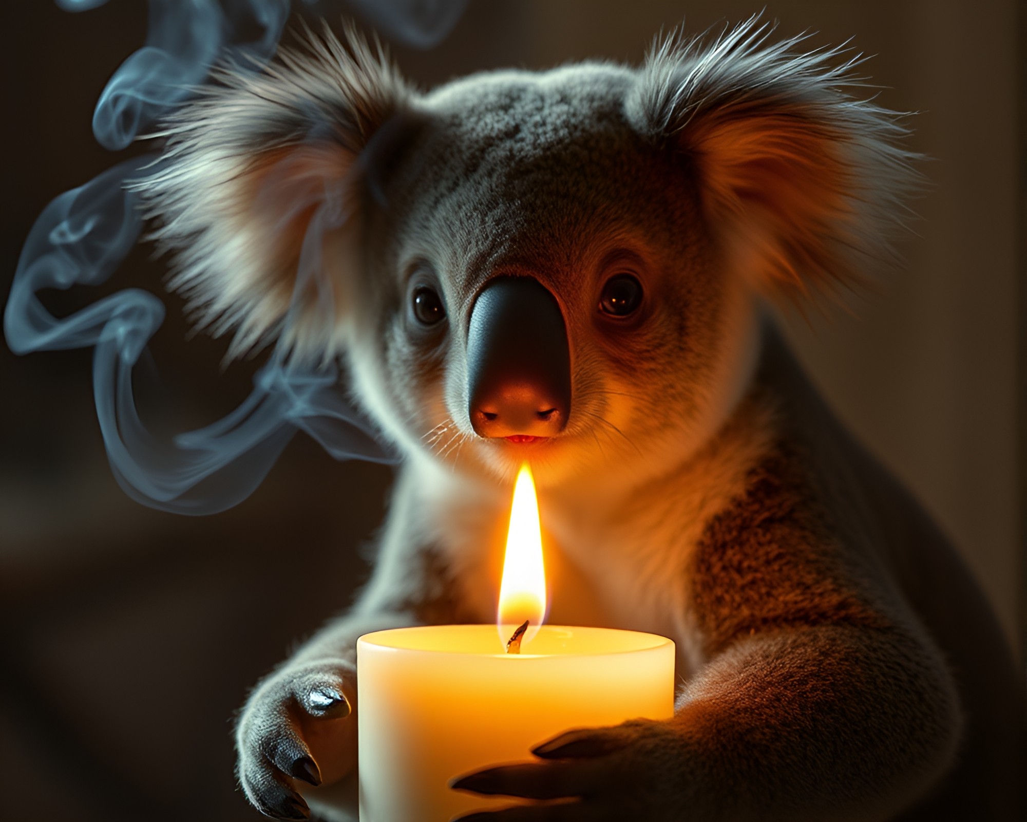 Koala in Enigmatic Candle Smoke – free AI stock image
