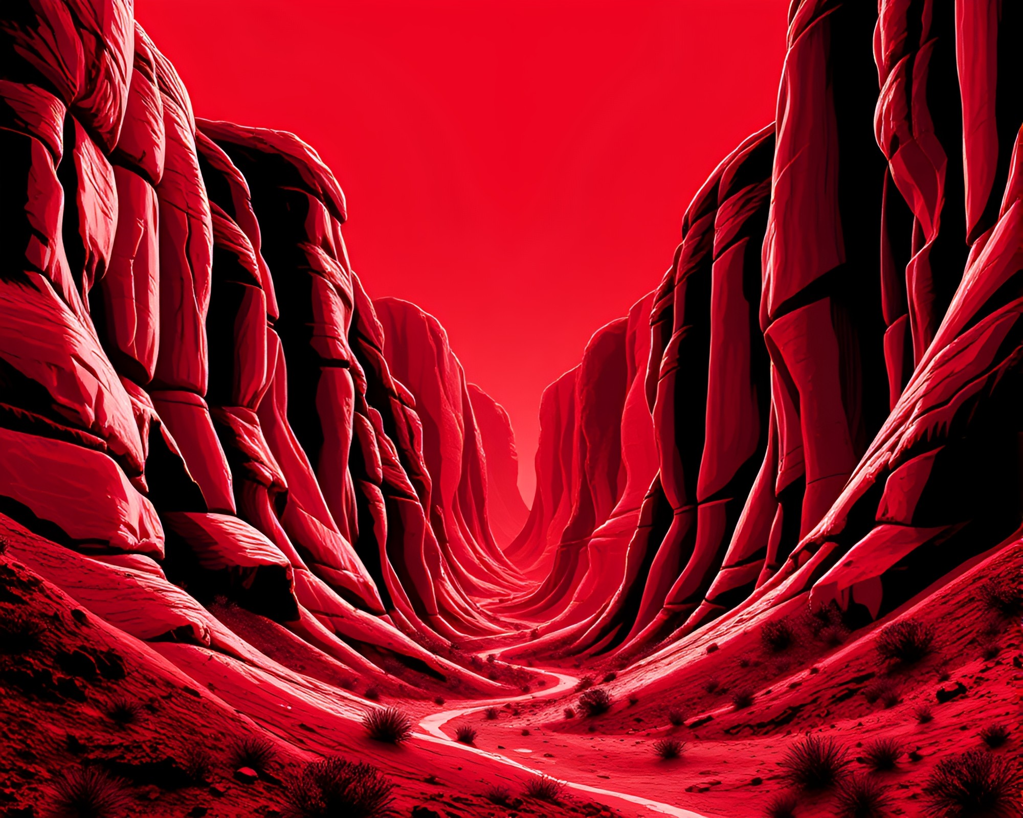 Eroded Canyon in Monochrome Red Flat Design – free AI stock image