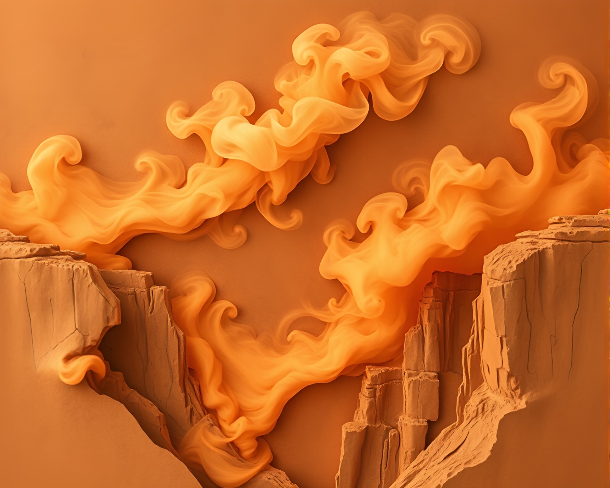Jetpack Smoke Plume Swirls in Rust Canyon Sunset – free AI stock image