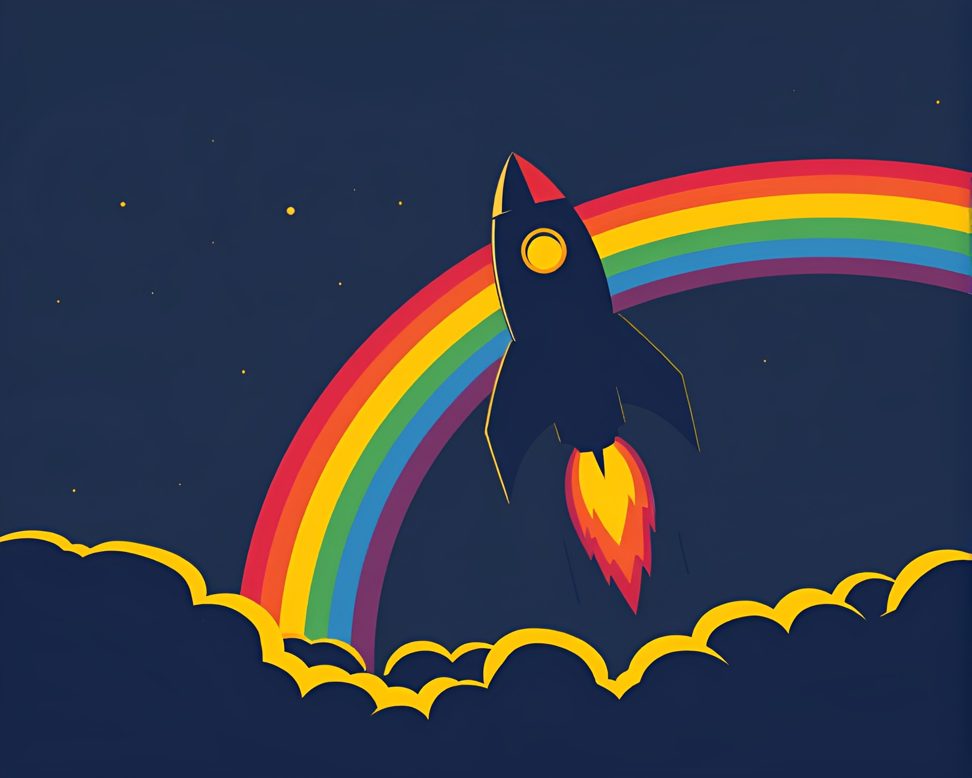 Rocket Launch Silhouette Against Cosmic Rainbow – free AI stock image