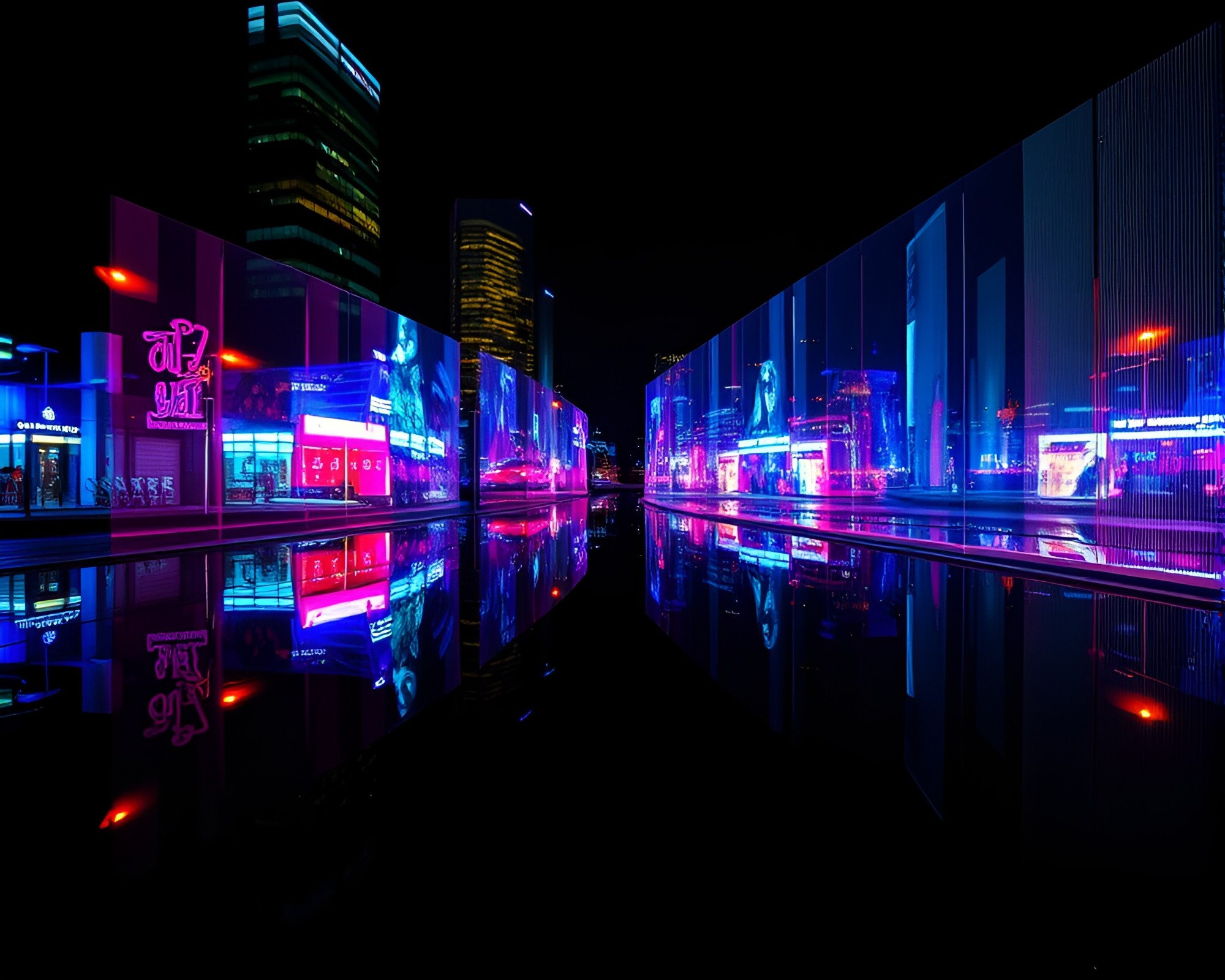 Glowing Holographic Display in Indigo Chrome Reflection – free AI stock image