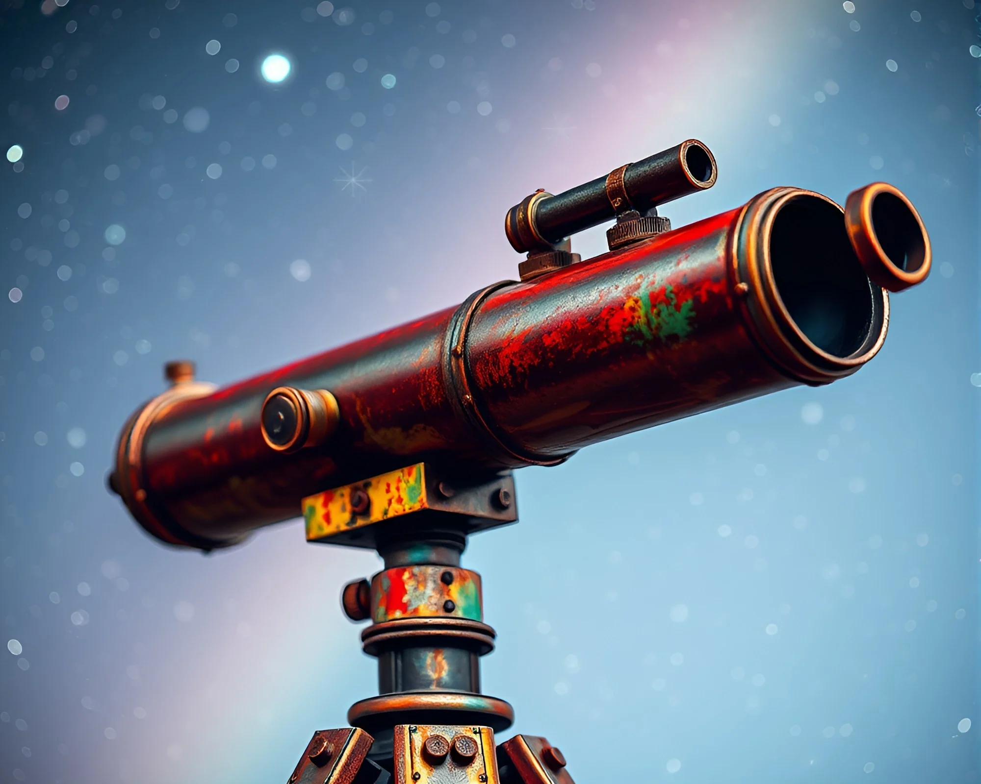 Vintage Telescope with Cosmic Rust Patina and Rainbow Hues