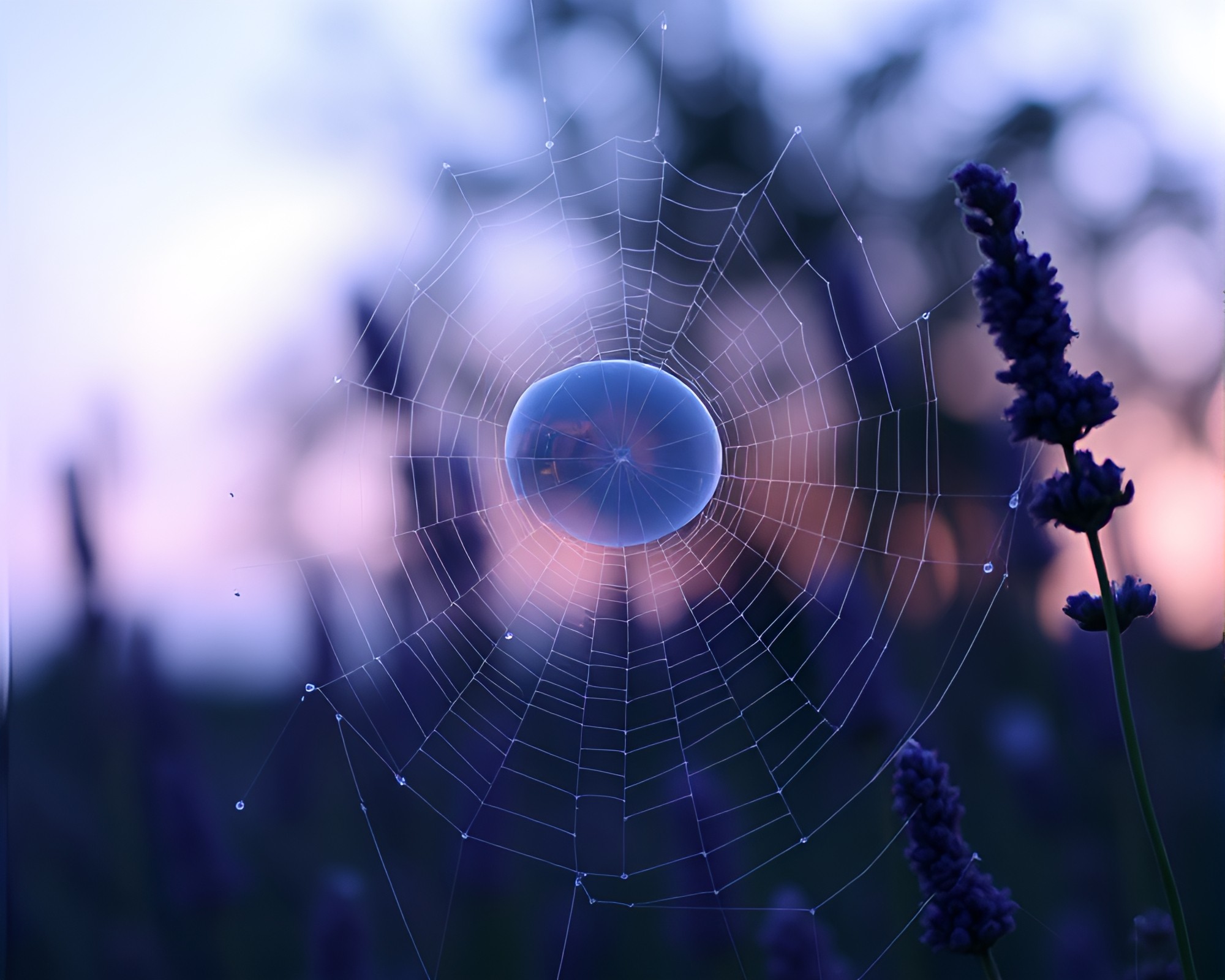 Lavender Twilight Glass Orb Cobweb Composition – free AI stock image