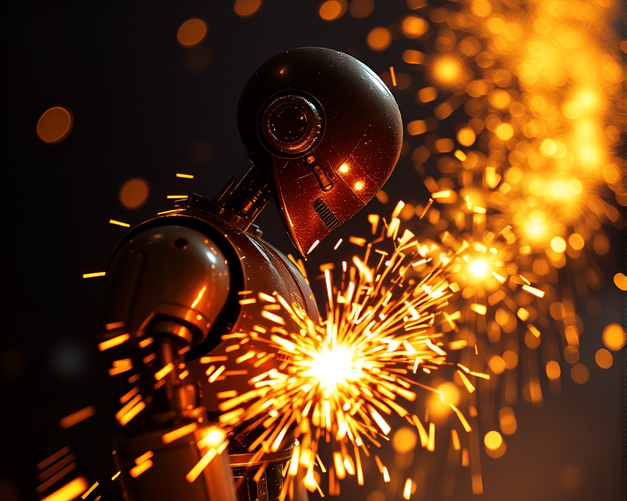 Robotic Sparkler Light Show in Voxel Art – free AI stock image