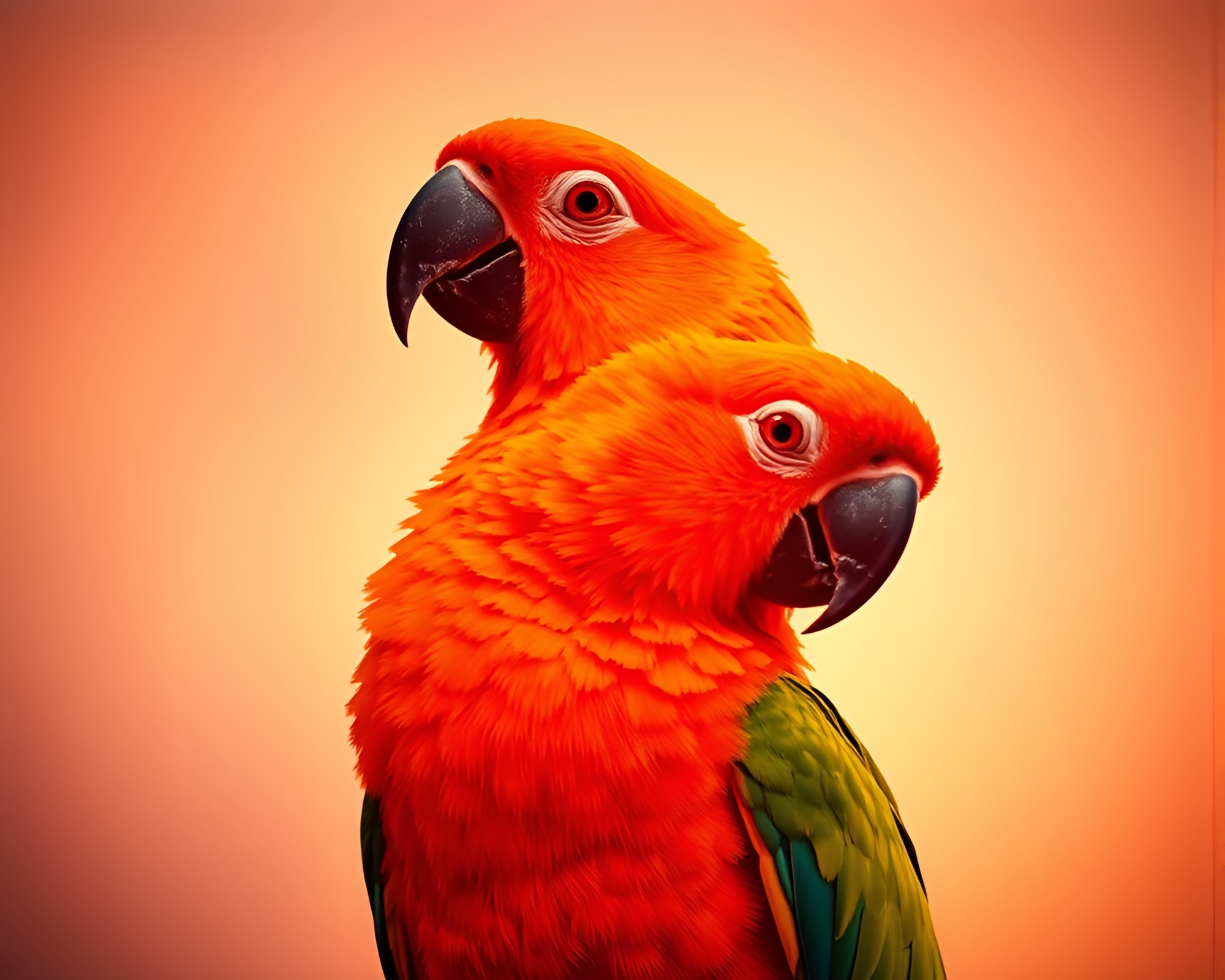 Tropical Parrot in Golden Spiral Sunset Glow – free AI stock image