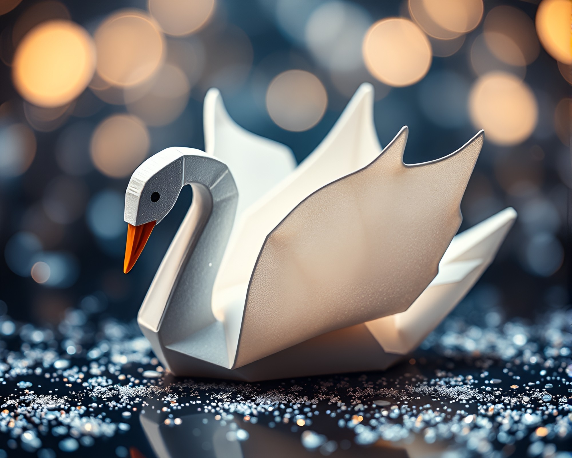 Stardust Shimmer Origami Swan Close-Up – free AI stock image