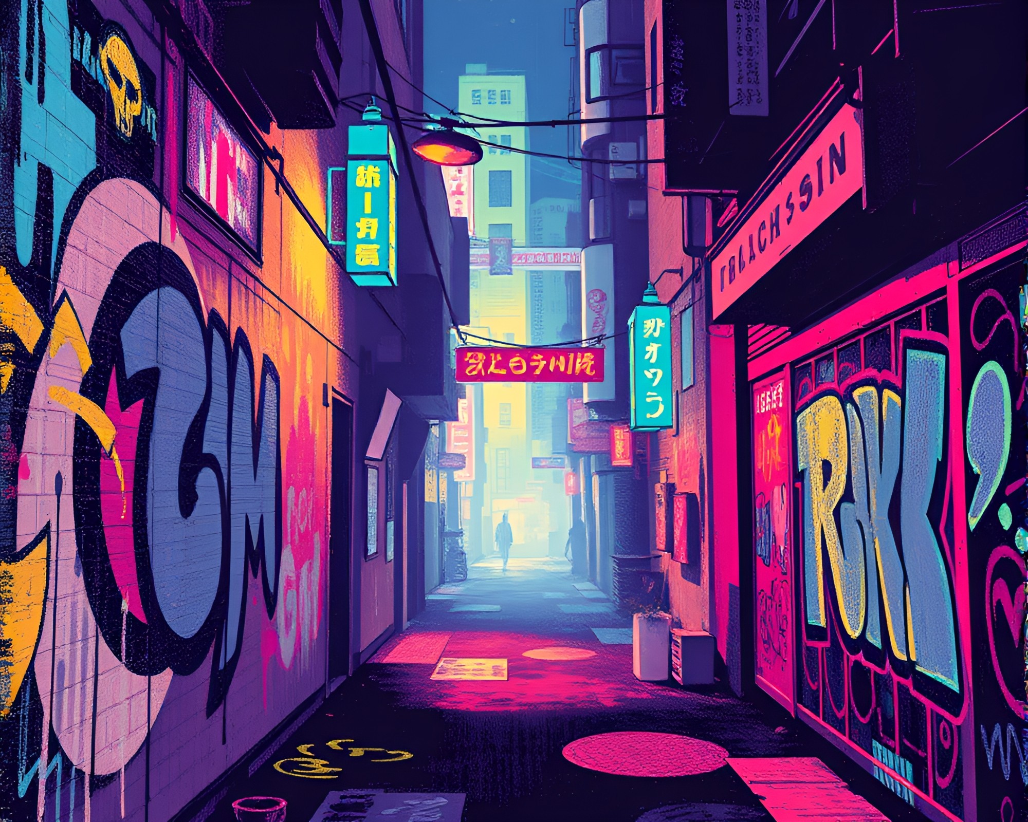 Cyberpunk Impasto Alley: Vector Halftone Graffiti – free AI stock image