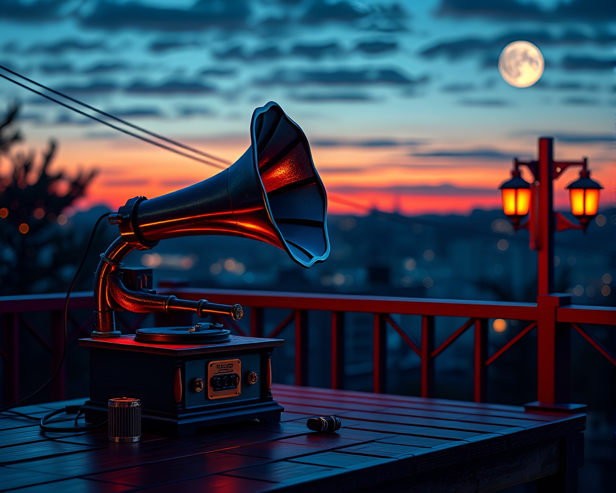 Twilight Steampunk Gramophone Voxel Art Illustration – free AI stock image