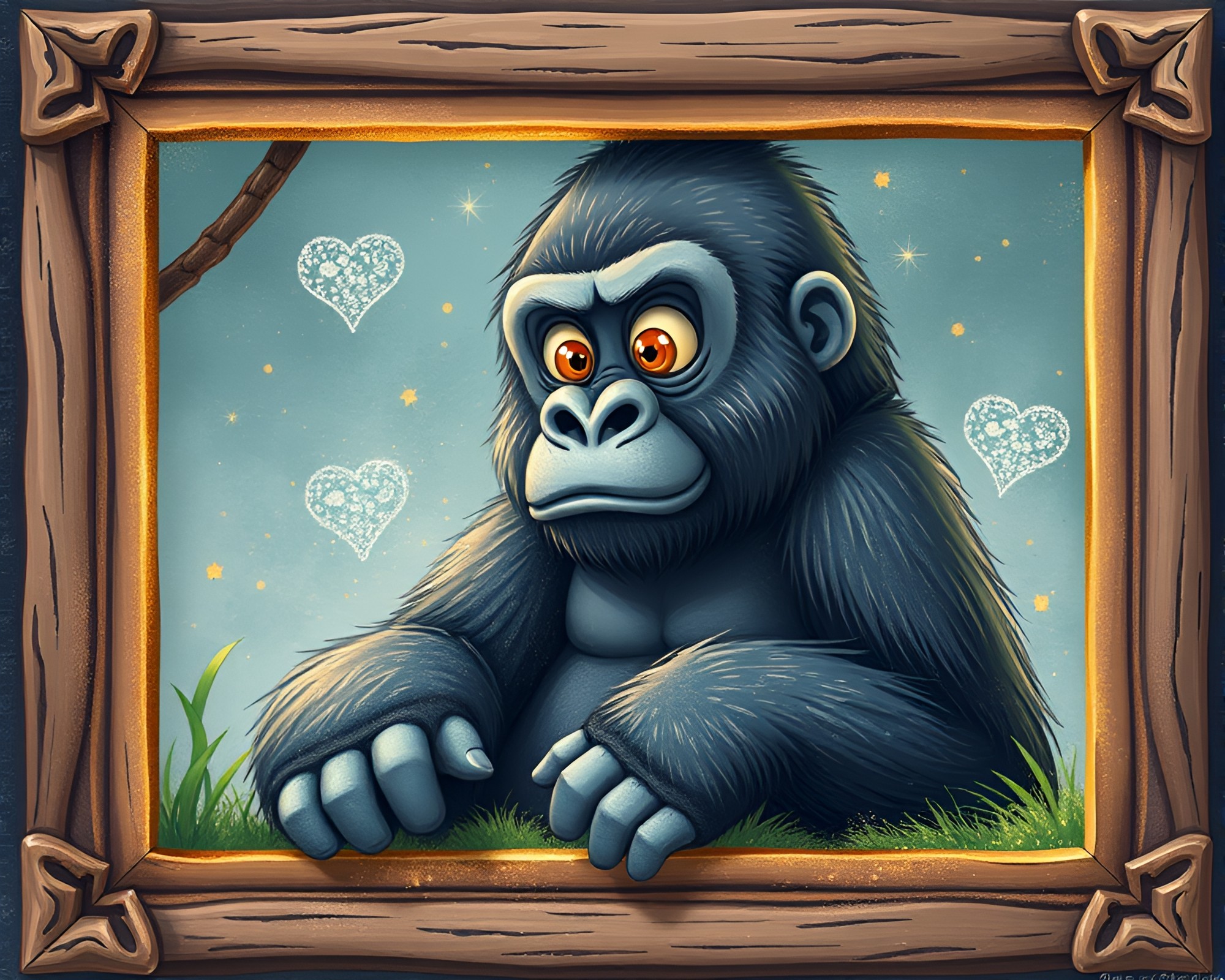 Gorilla’s Glitter Dust Wonderland: Children’s Book Illustration – free AI stock image