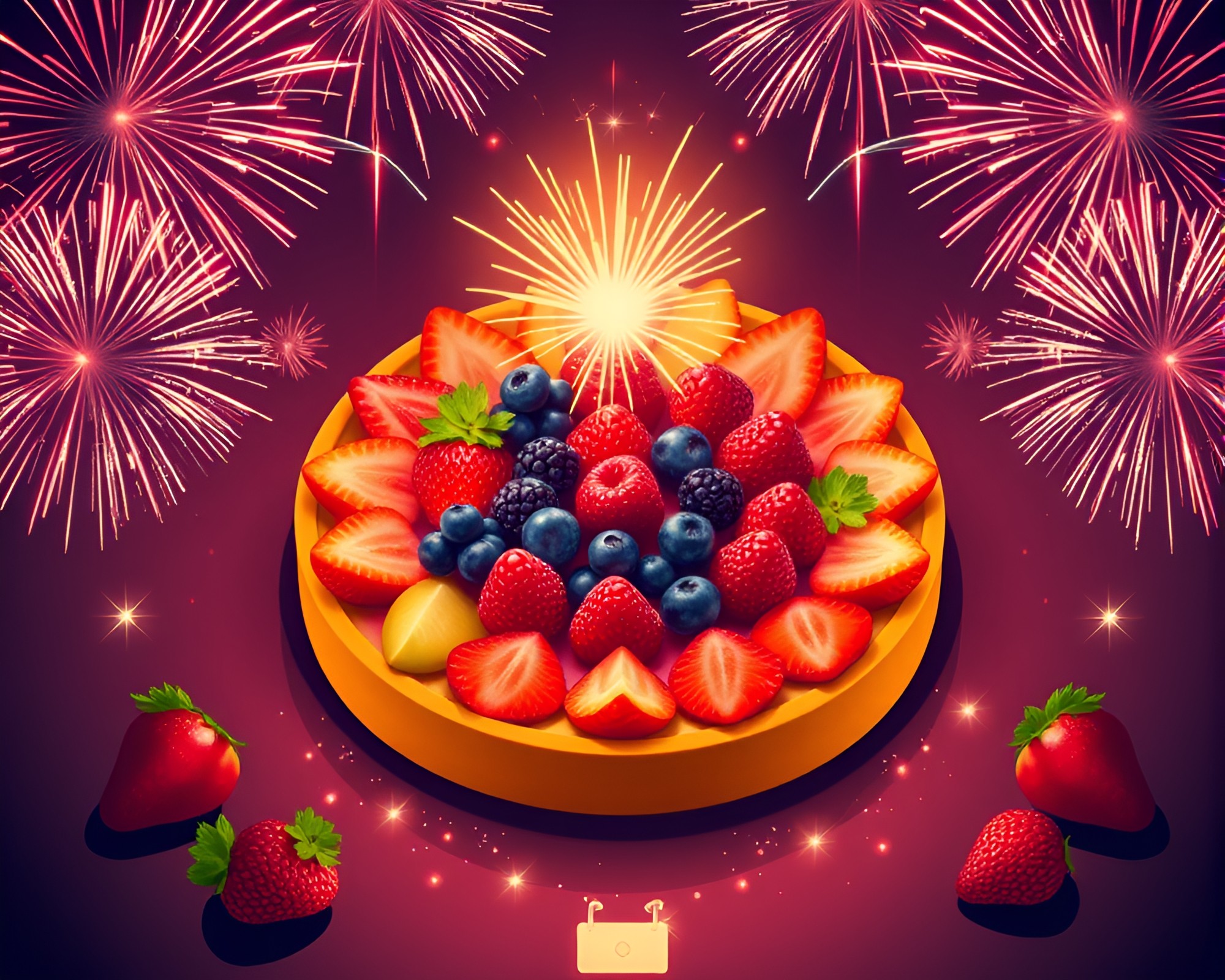 Symmetrical Isometric Fruit Tart Festival Glow – free AI stock image
