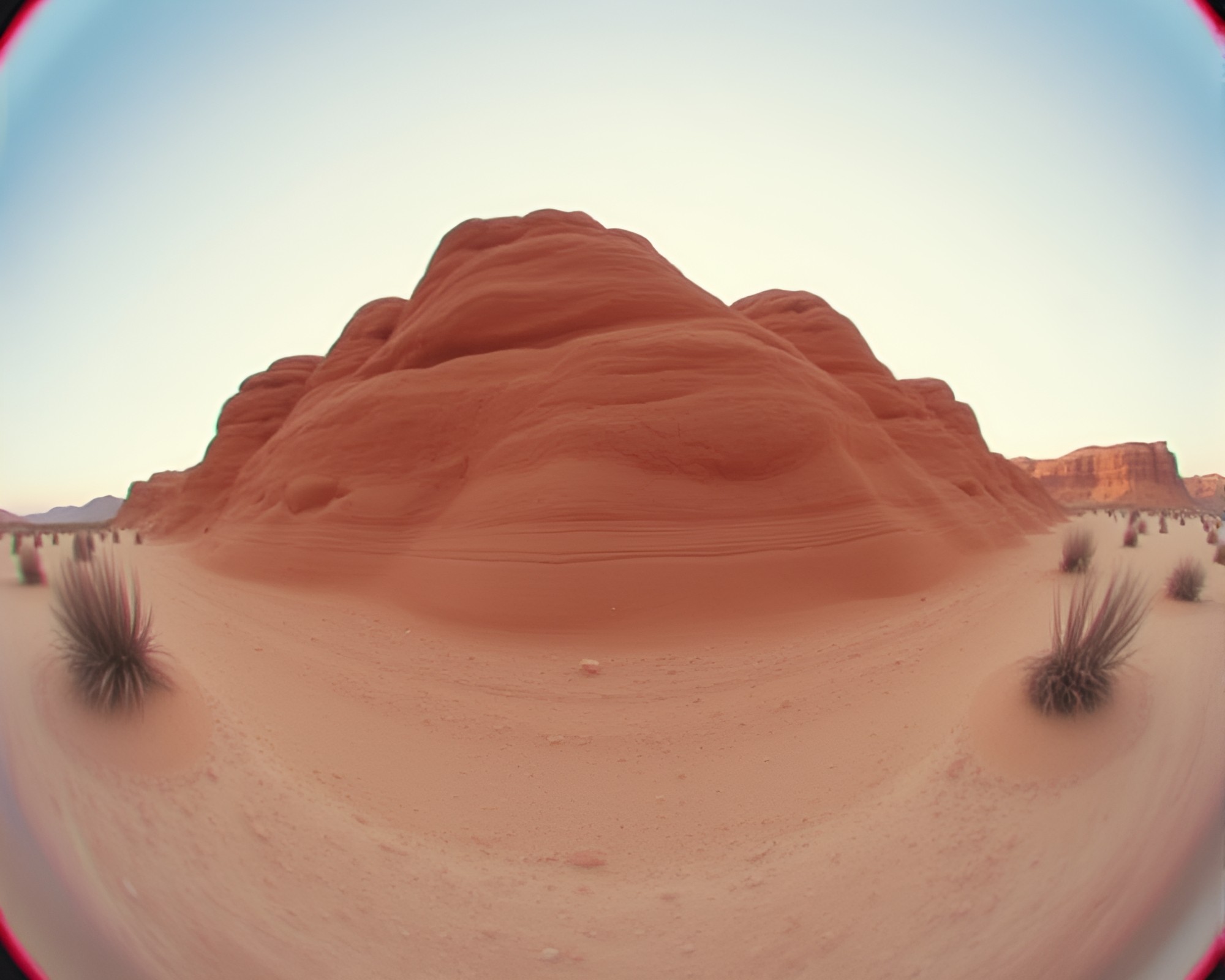 Digital Mirage: Desert Fisheye Glitch – free AI stock image