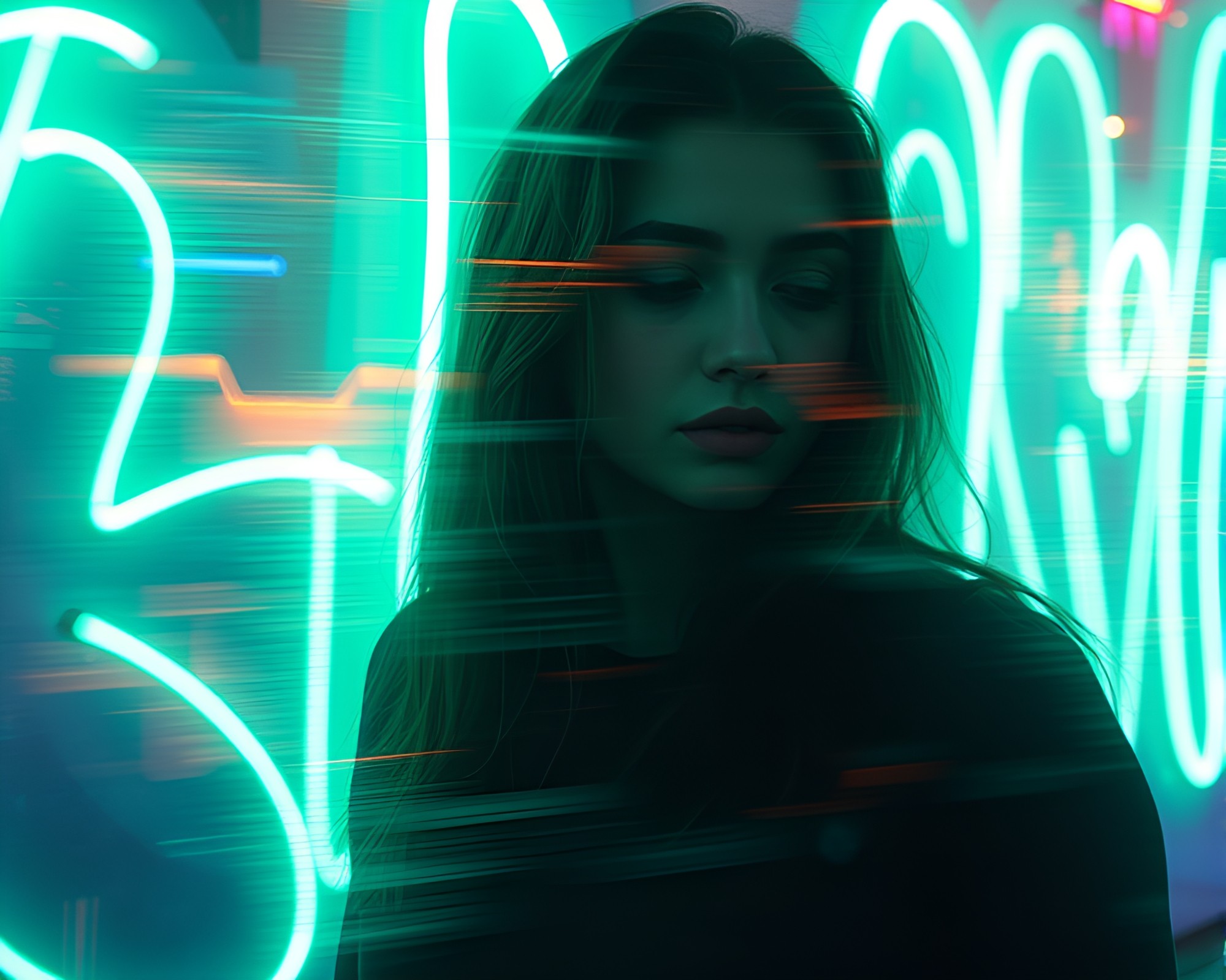 Neon Graffiti Double Exposure Fiber Optics Art – free AI stock image