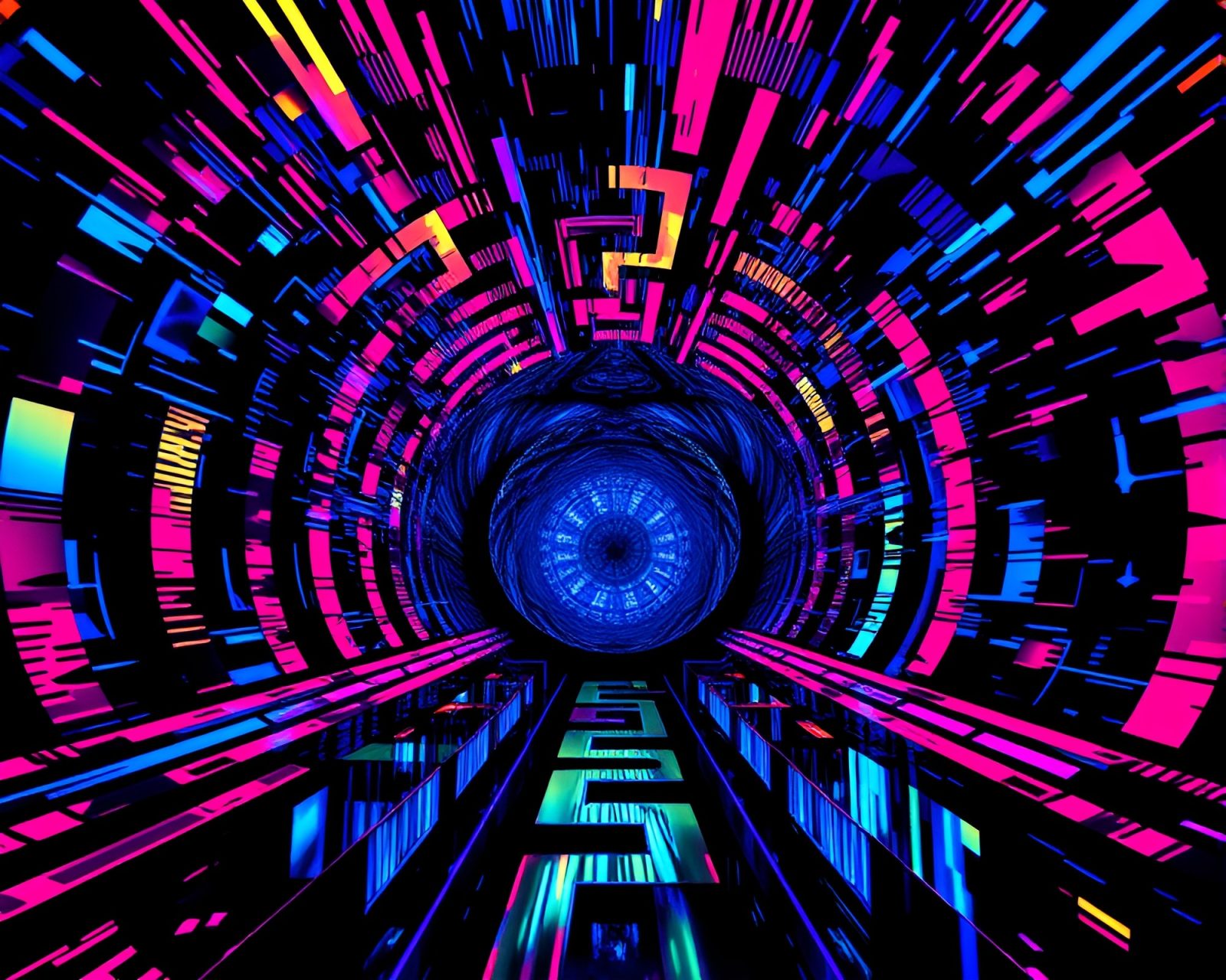 Colorful indigo zoom burst in mesmerizing mirror maze