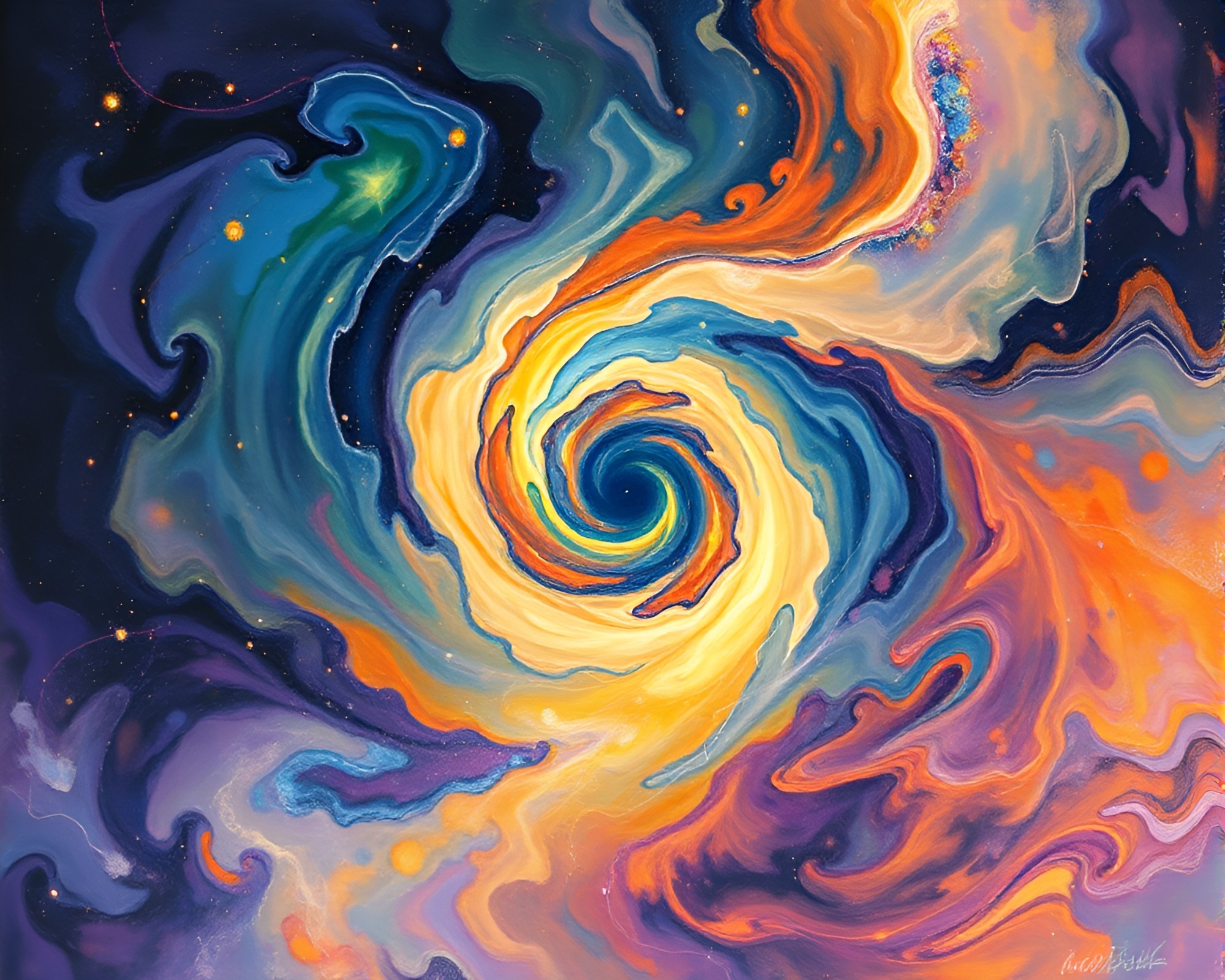 Quantum Fluctuations in Swirling Vortex Gouache Painting – free AI stock image