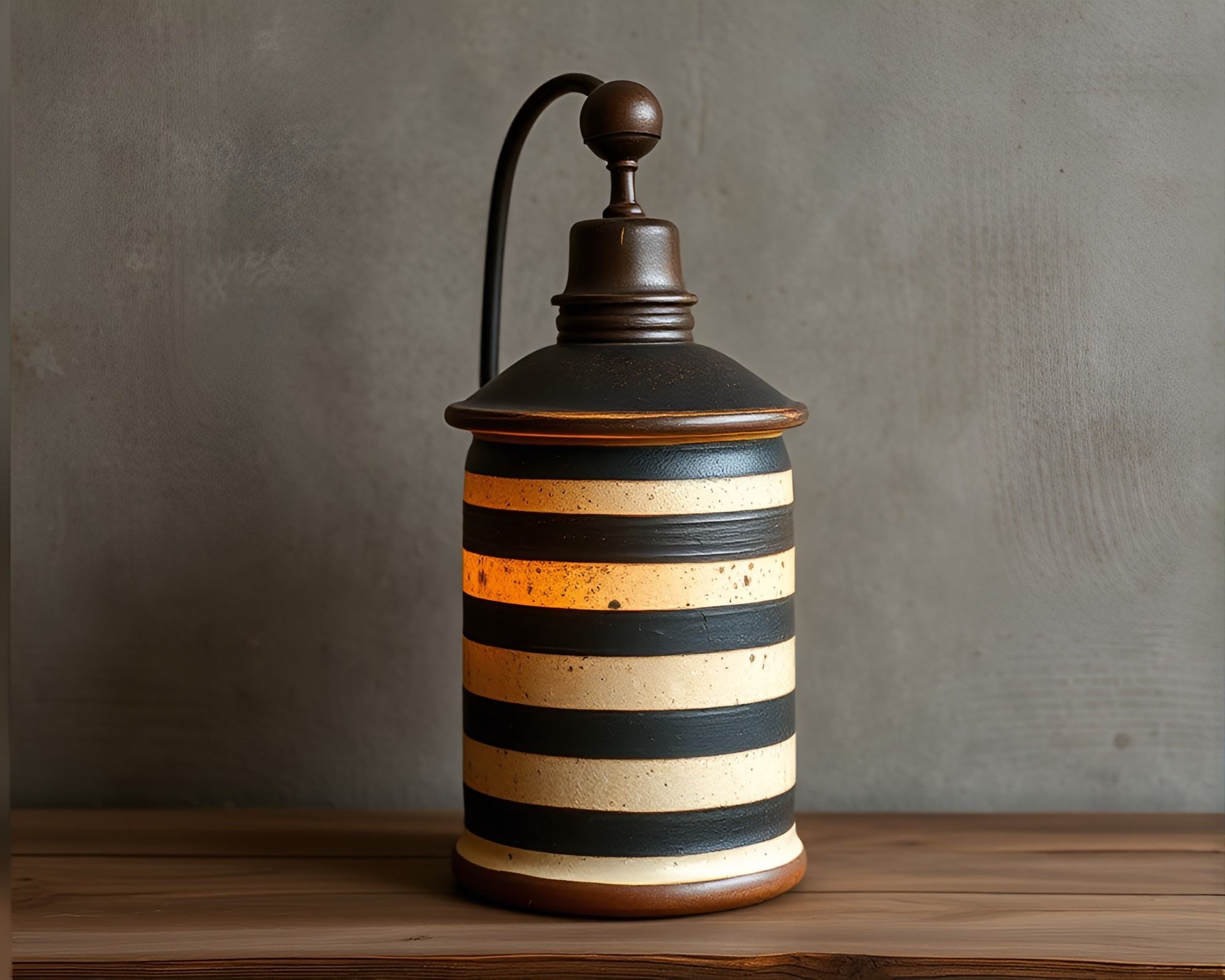 Rustic Pottery Striped Sgraffito by Library Lamp Light – free AI stock image