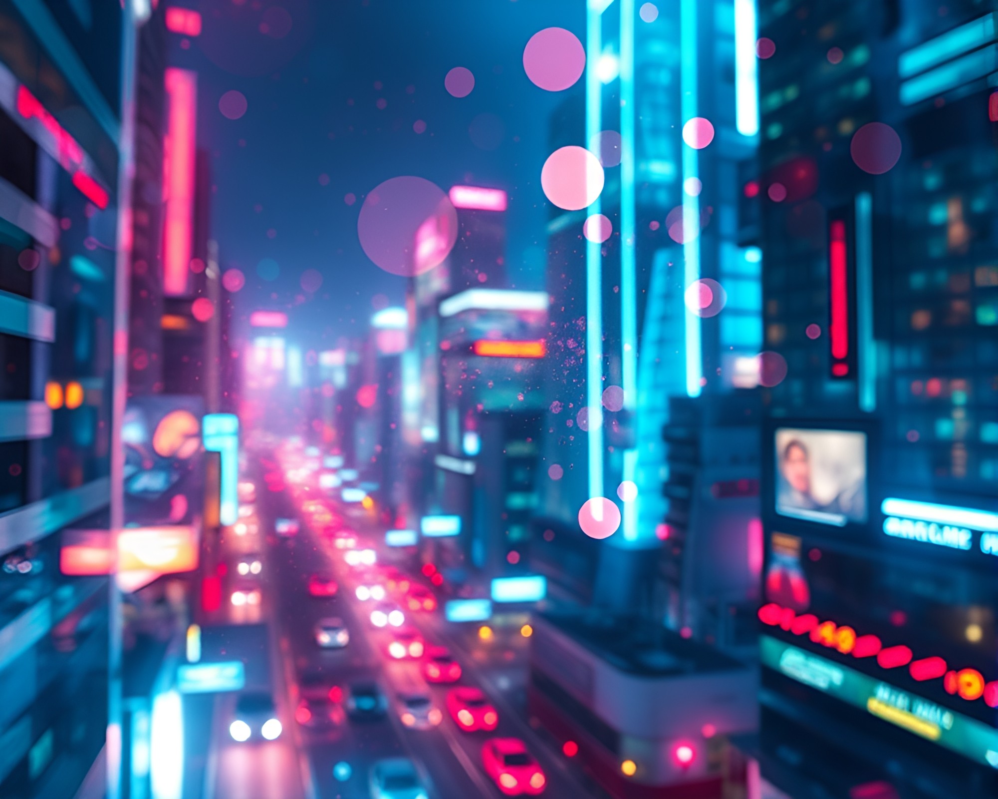 Futuristic Watercolor Cityscape with Cybernetic Textures – free AI stock image