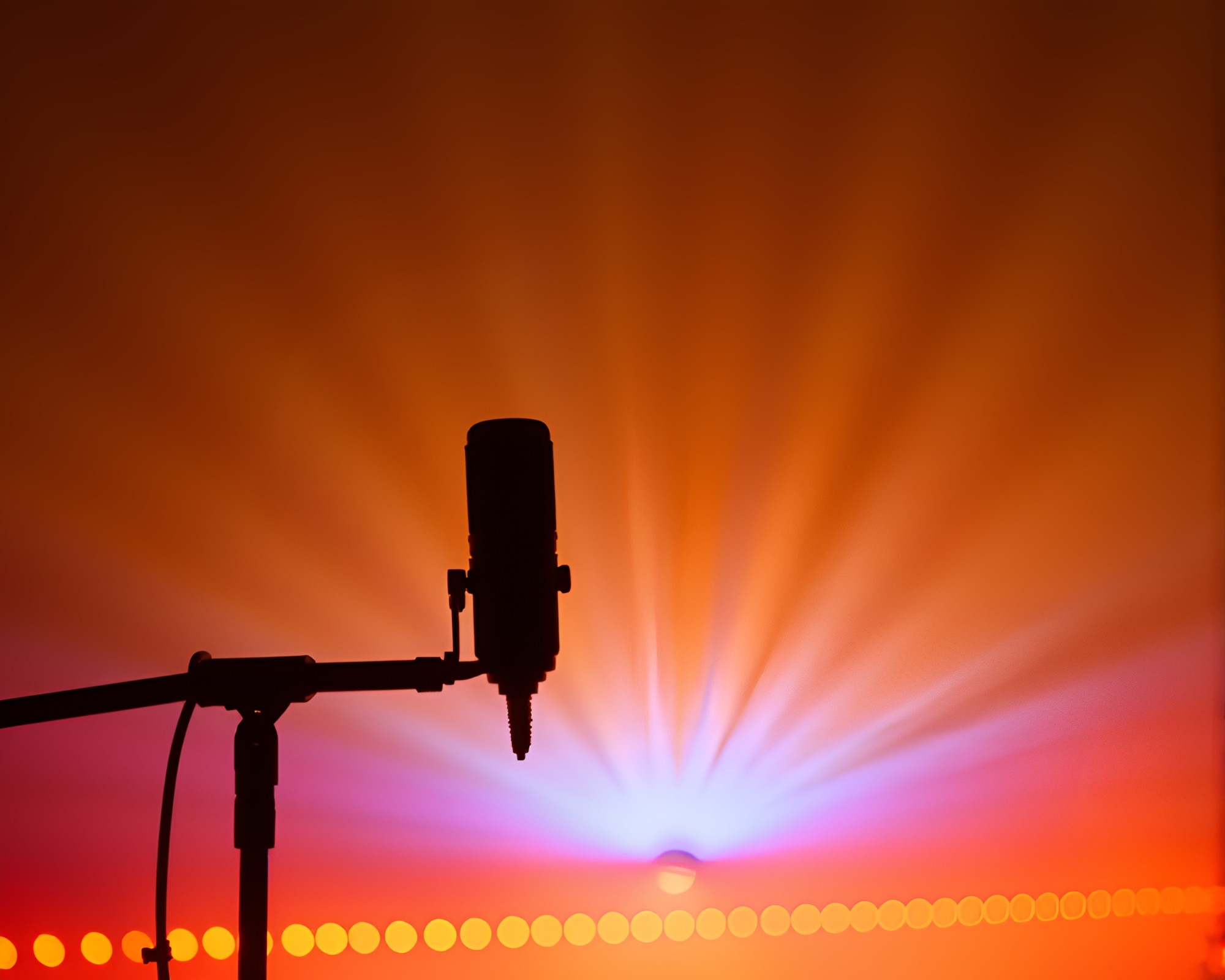 LED Microphone in Misty Golden Hour Light – free AI stock image