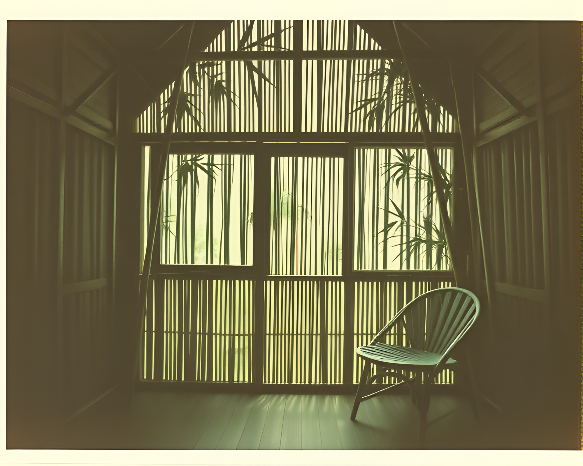 Bamboo Hut X-Ray: Vintage Polaroid Geometric Patterns – free AI stock image