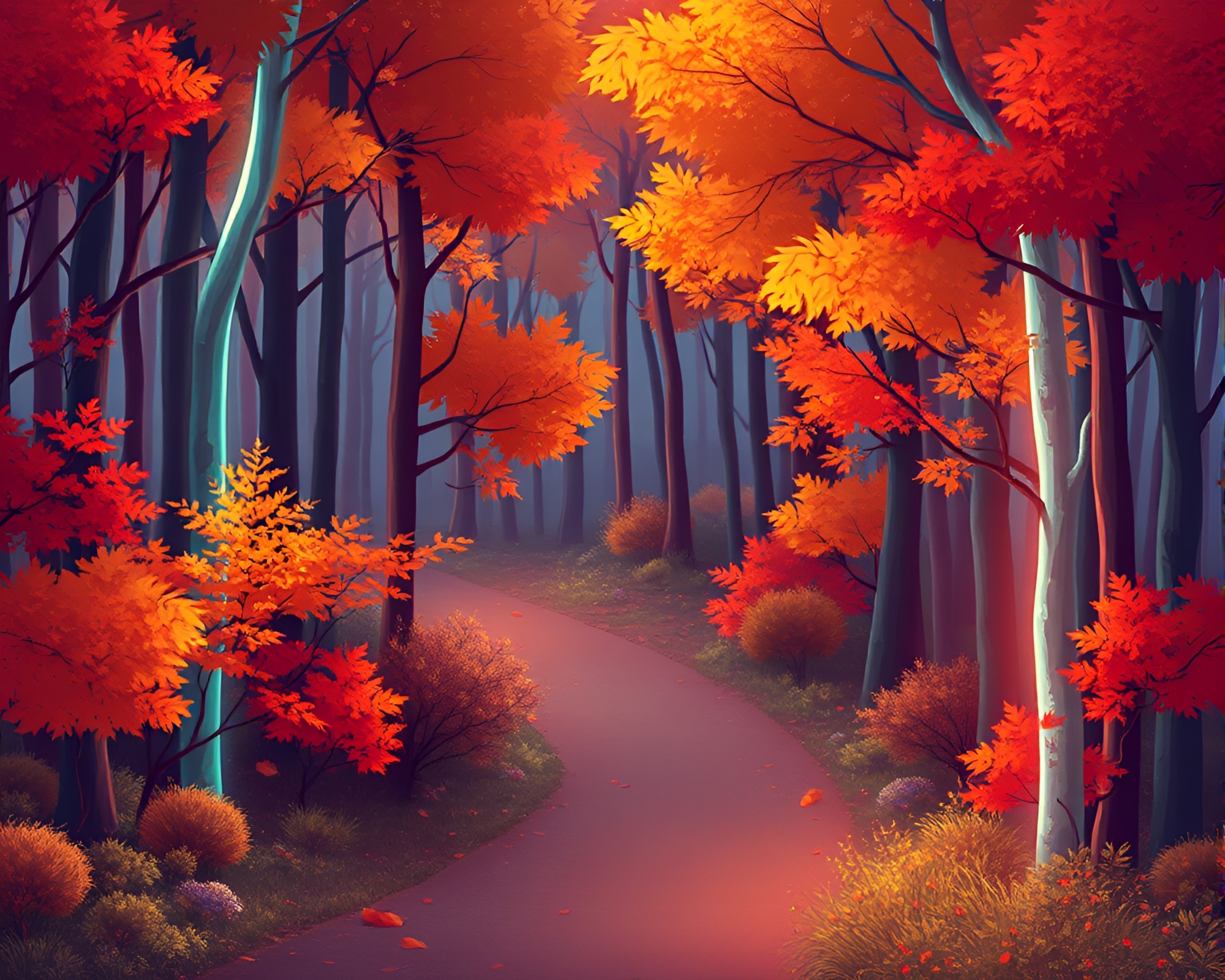 Neon Autumn Forest in Isometric Style – free AI stock image