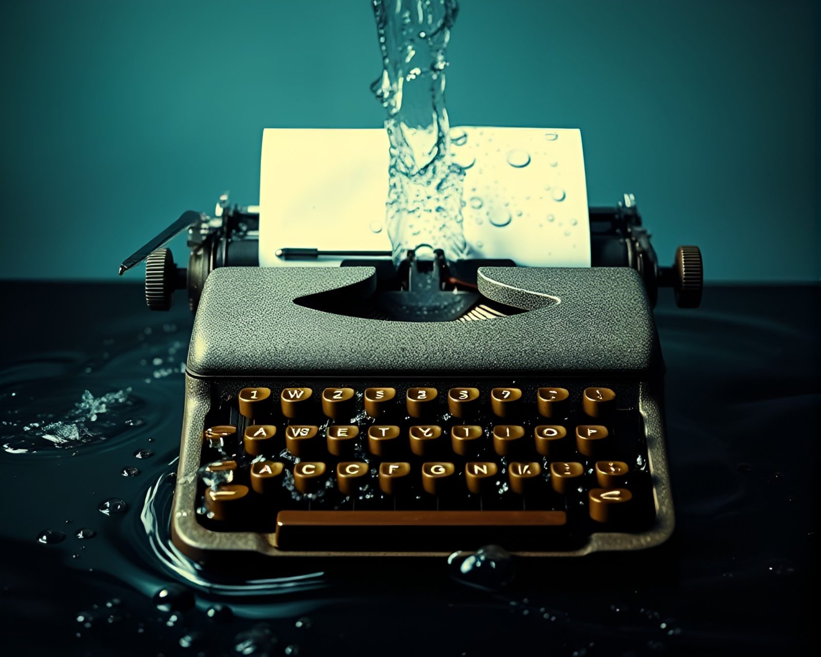 Antique typewriter underwater with earth tone lighting