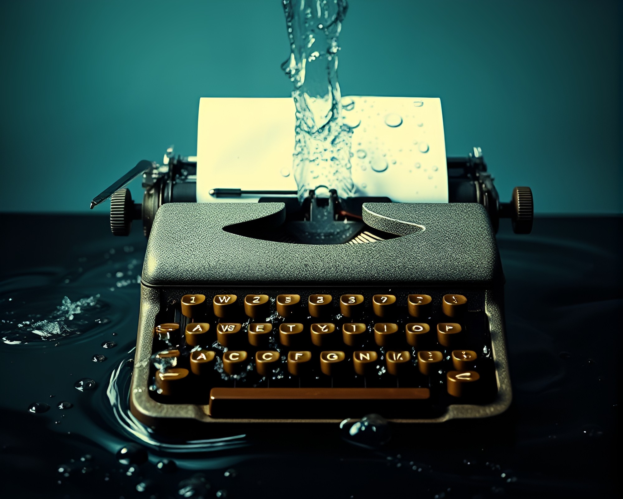 Retro typewriter submerged in rippling water – free AI stock image