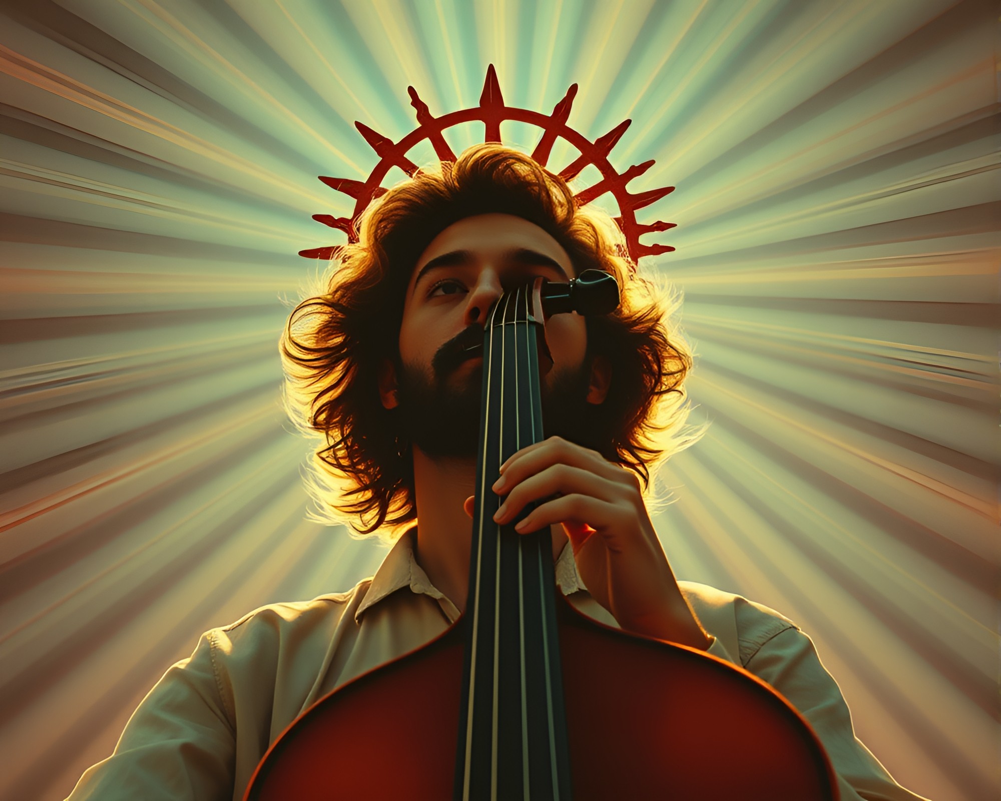 Vibrant Pop Art Cello: A Divine Performance – free AI stock image