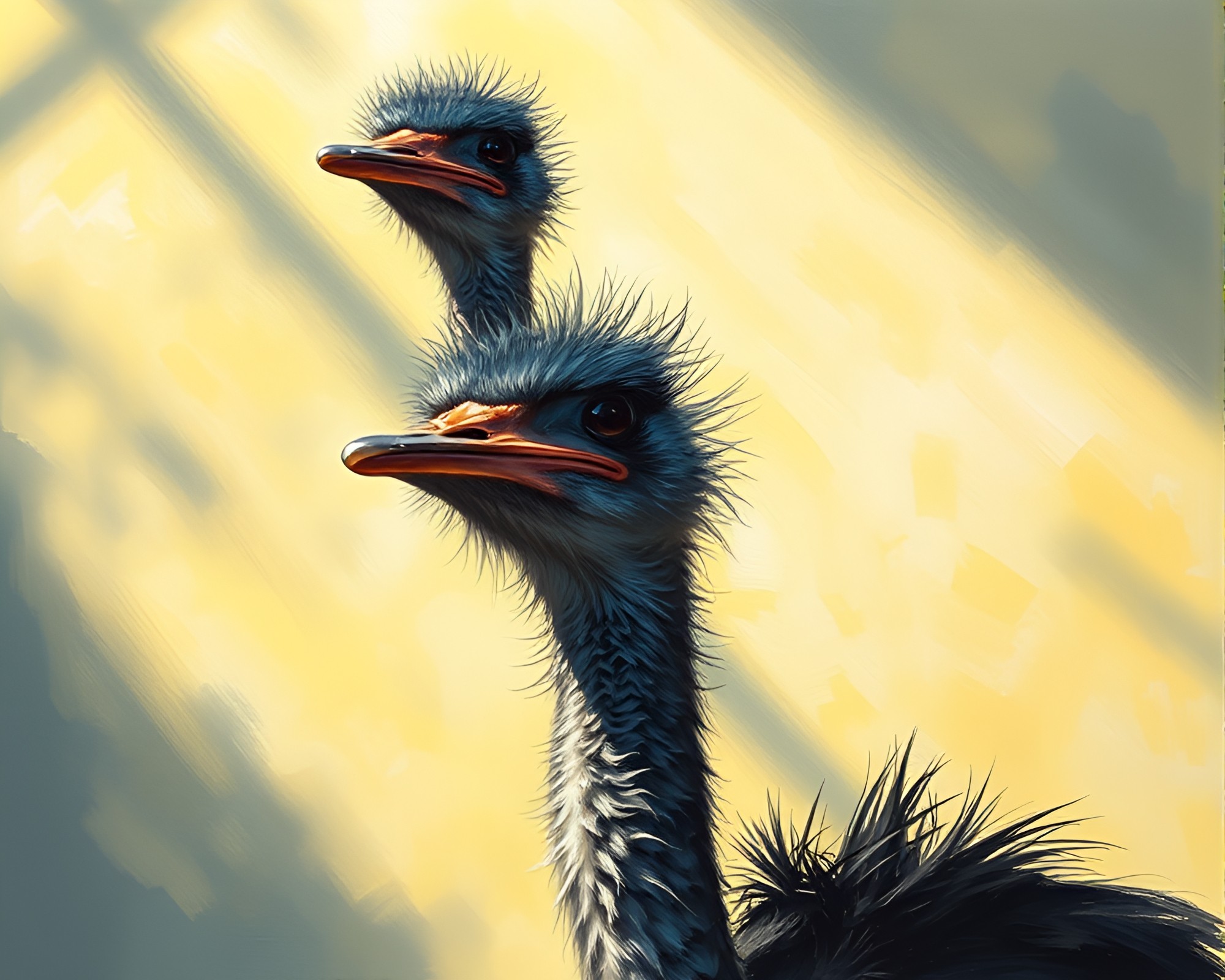 Stunning Acrylic Ostrich Portrait in Warm Porchlight – free AI stock image