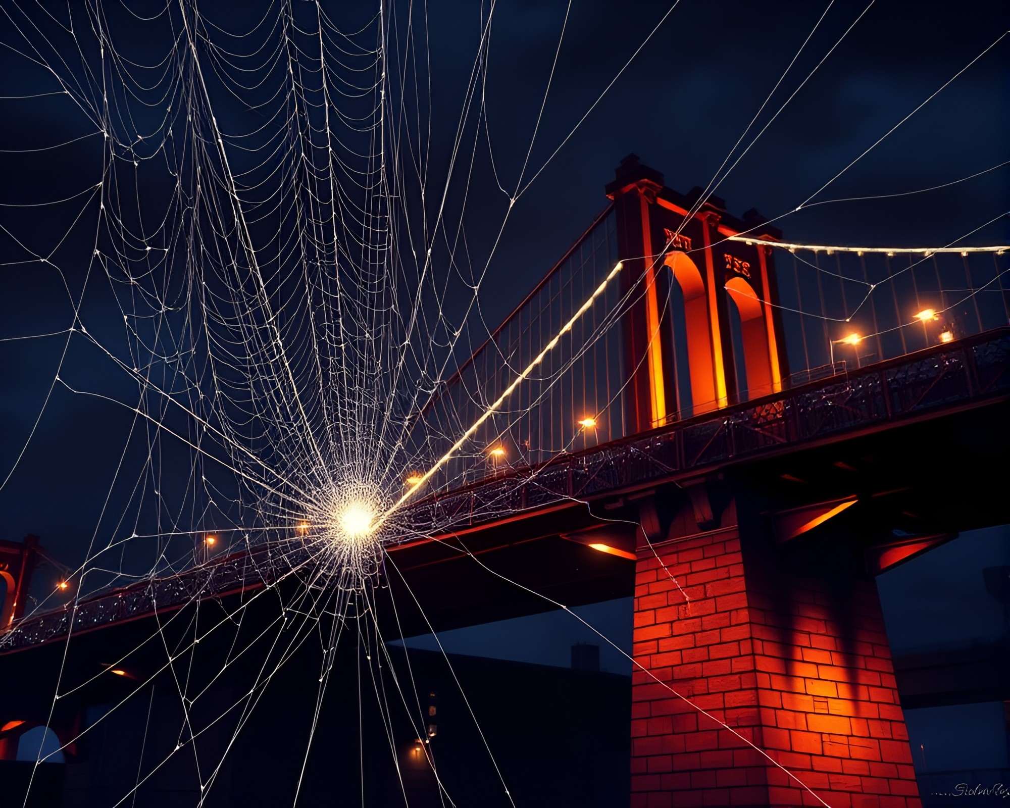 Ethereal Arch Bridge amidst Cobweb Strands – free AI stock image