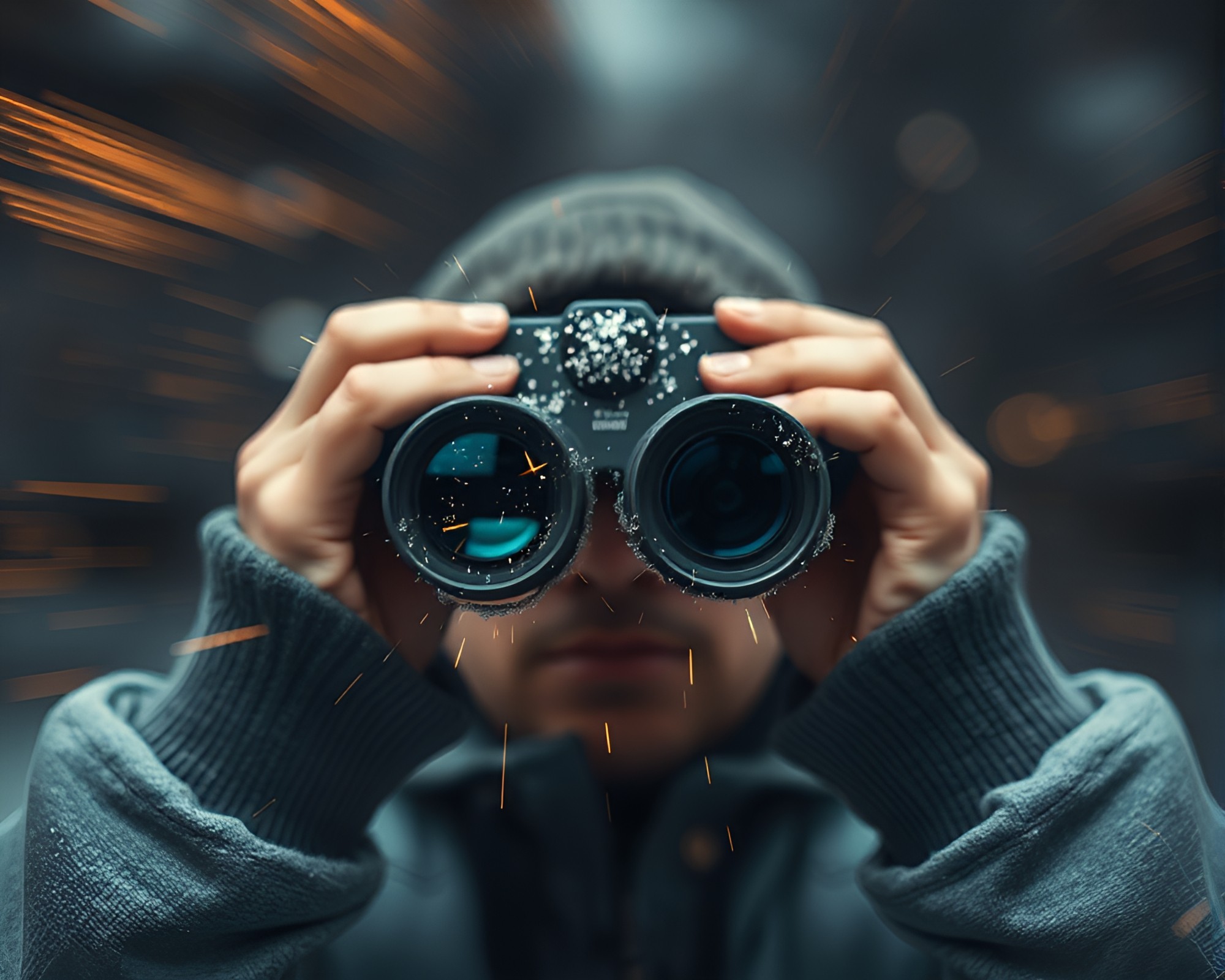 Spectacular Binoculars View with Glittering Trail – free AI stock image