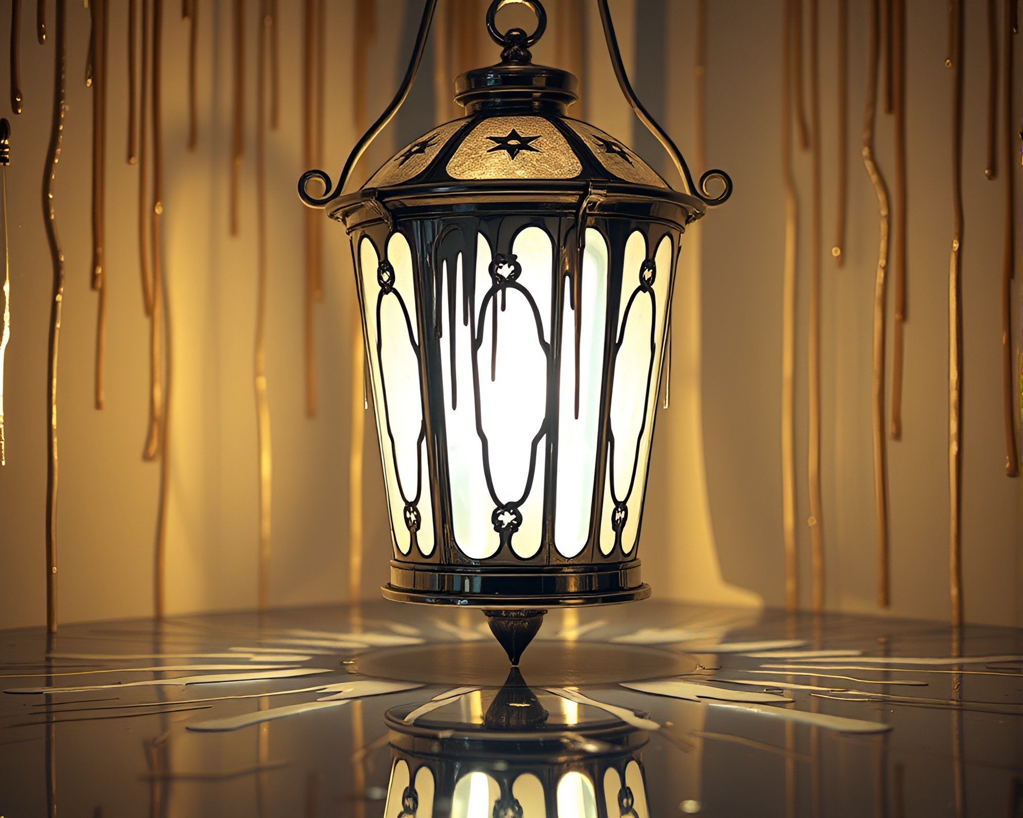 Paper Lantern Throne Room with Chrome Reflections – free AI stock image