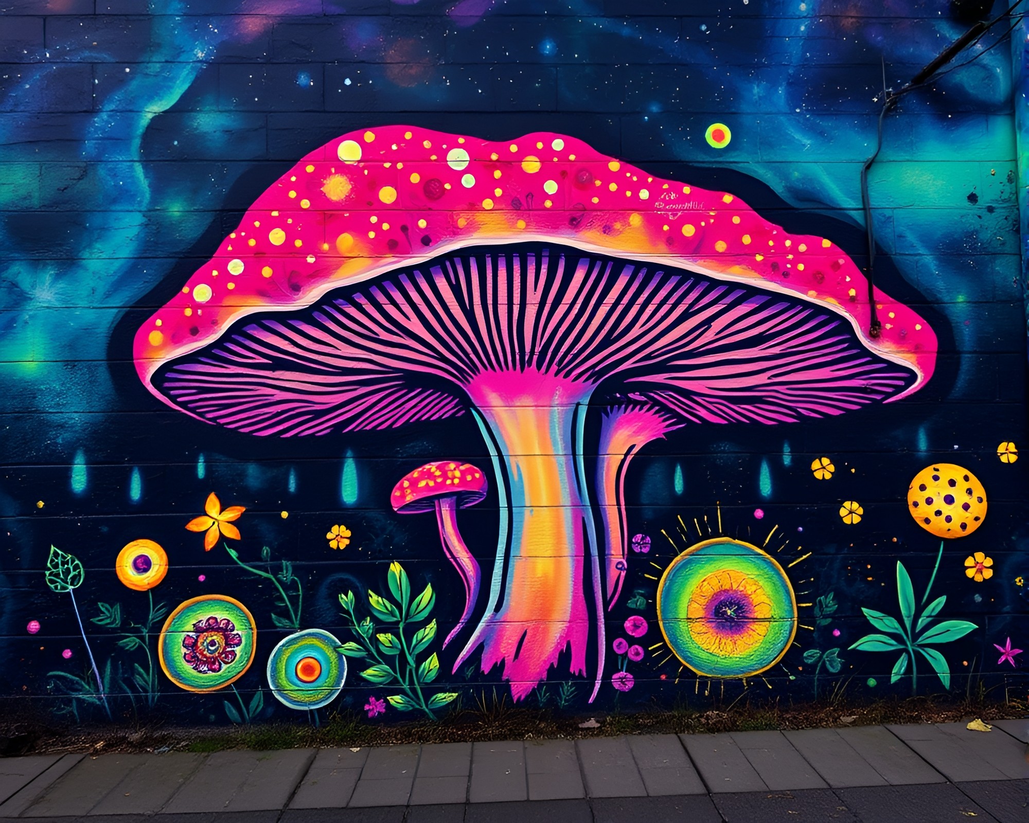 Bioluminescent Fungal Graffiti Illuminates Cosmic Thermal Scene – free AI stock image