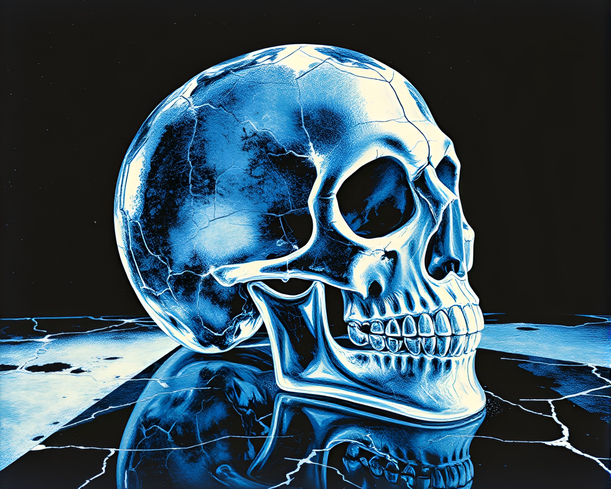 Crystalline Reflection in Ice: Linocut Print Fantasy Art – free AI stock image