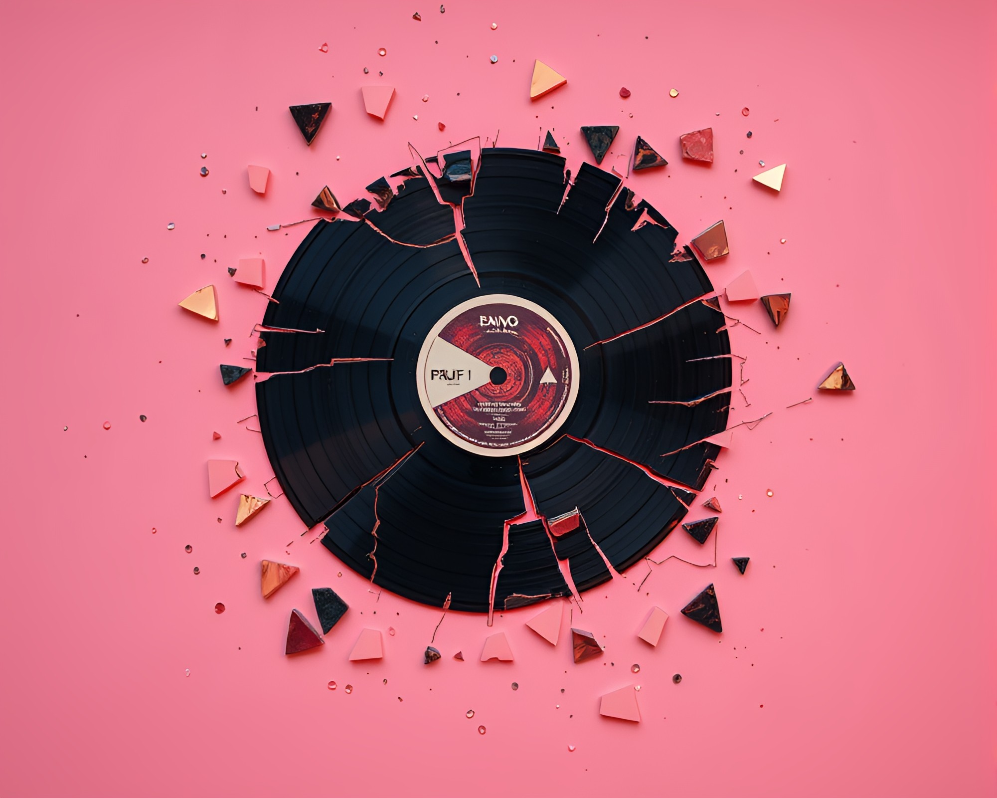 Retrowave vinyl record mosaic in peachy glow – free AI stock image