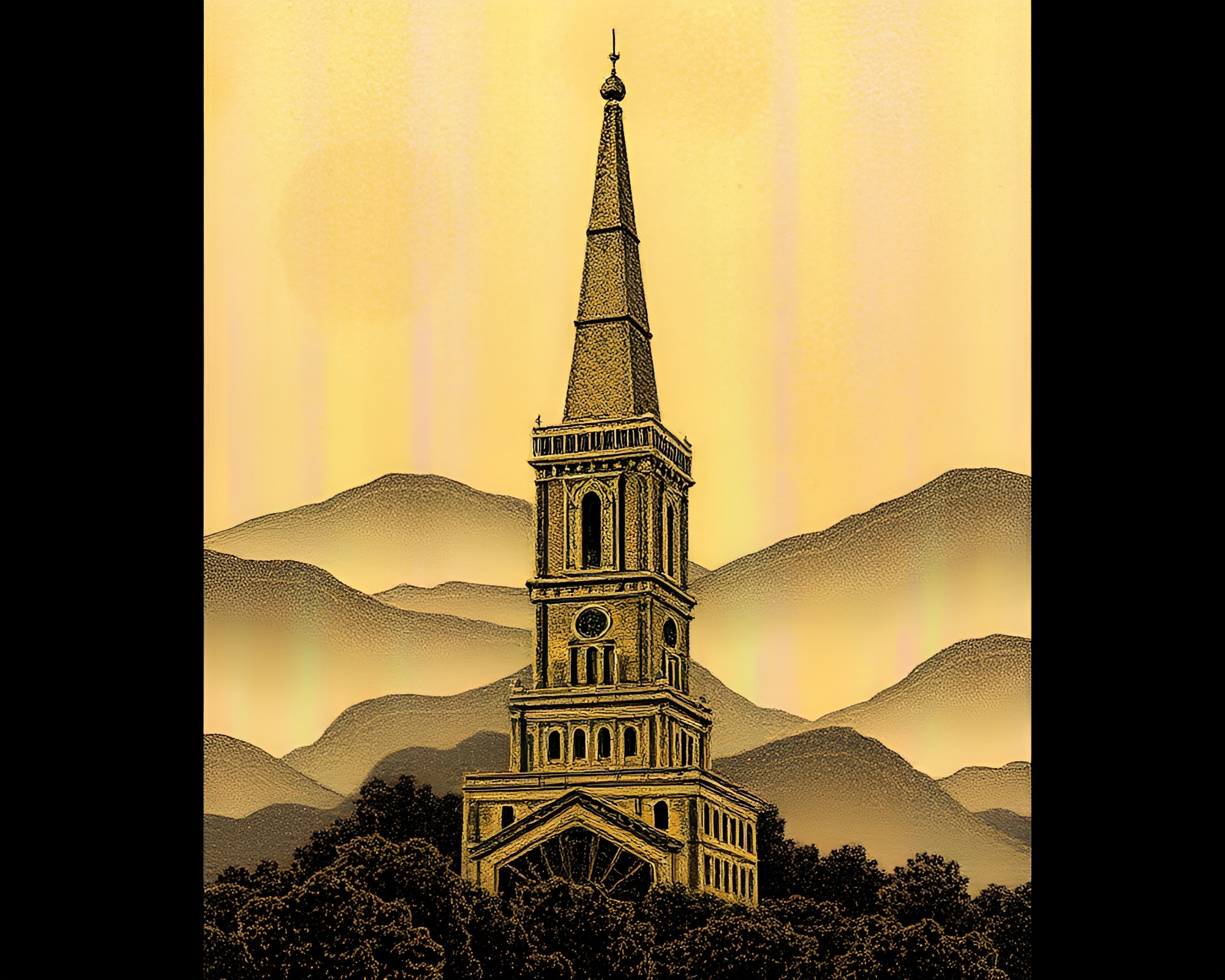 Ethereal Tower in Gold Foil Holography – free AI stock image