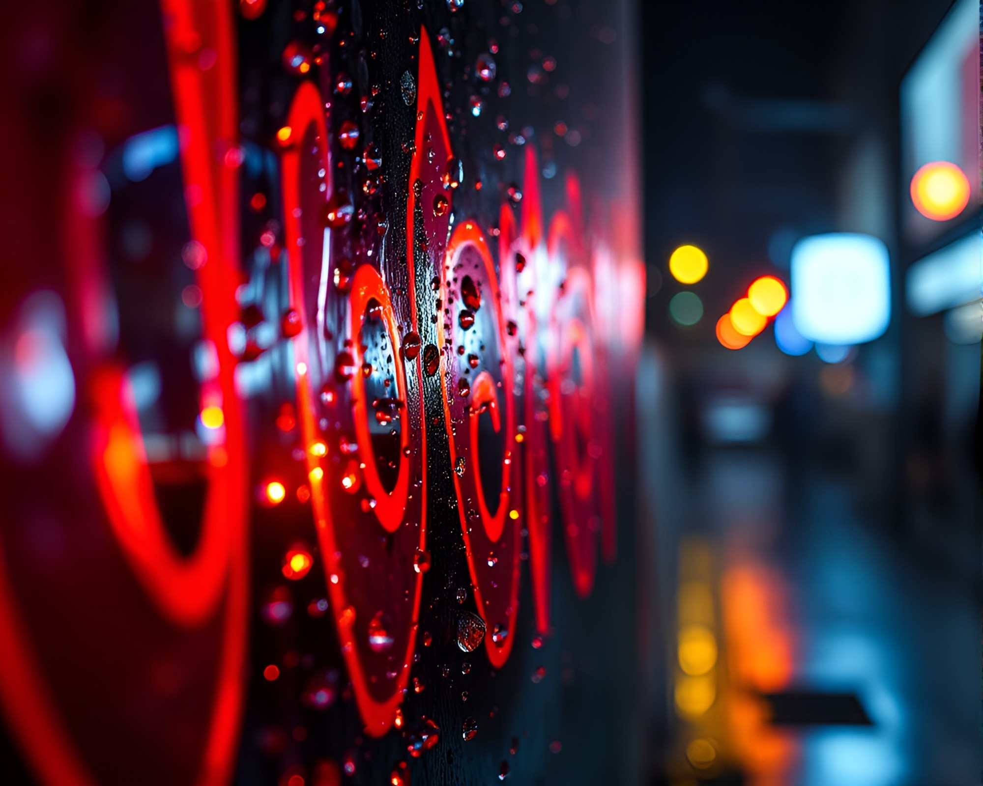 Neon Graffiti Cinemagraph with Wet Glass Beads – free AI stock image