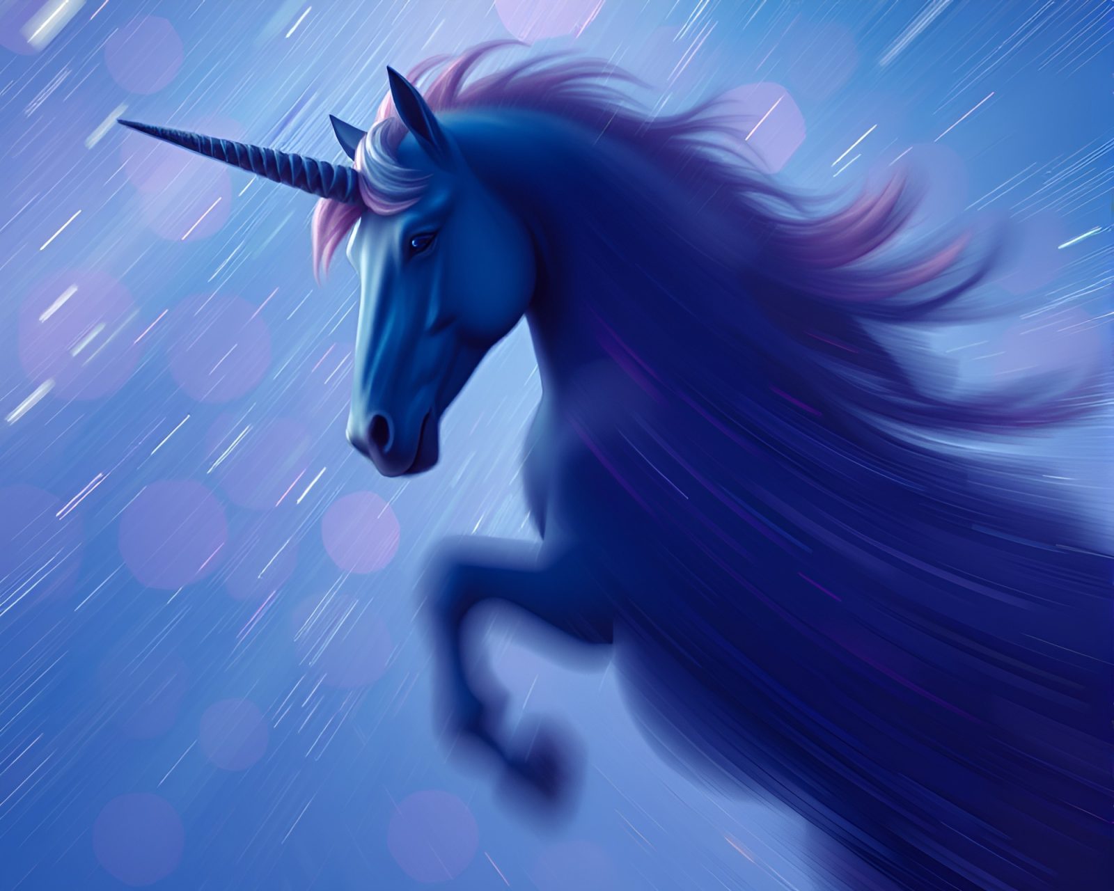 Abstract unicorn in motion under a sky full of stars