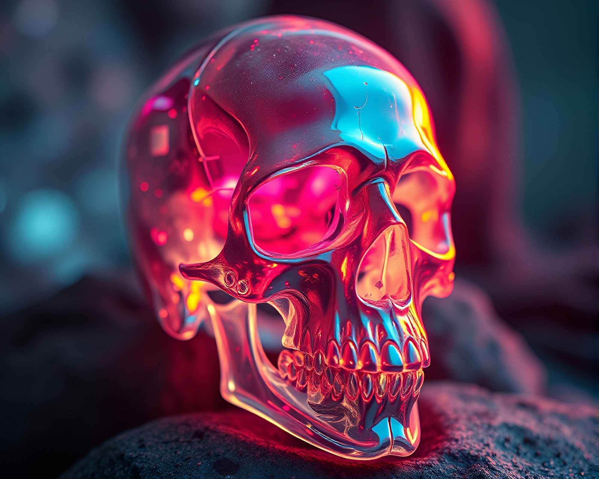 Mystical Crystal Skull in Distorted Lens Concept Art – free AI stock image