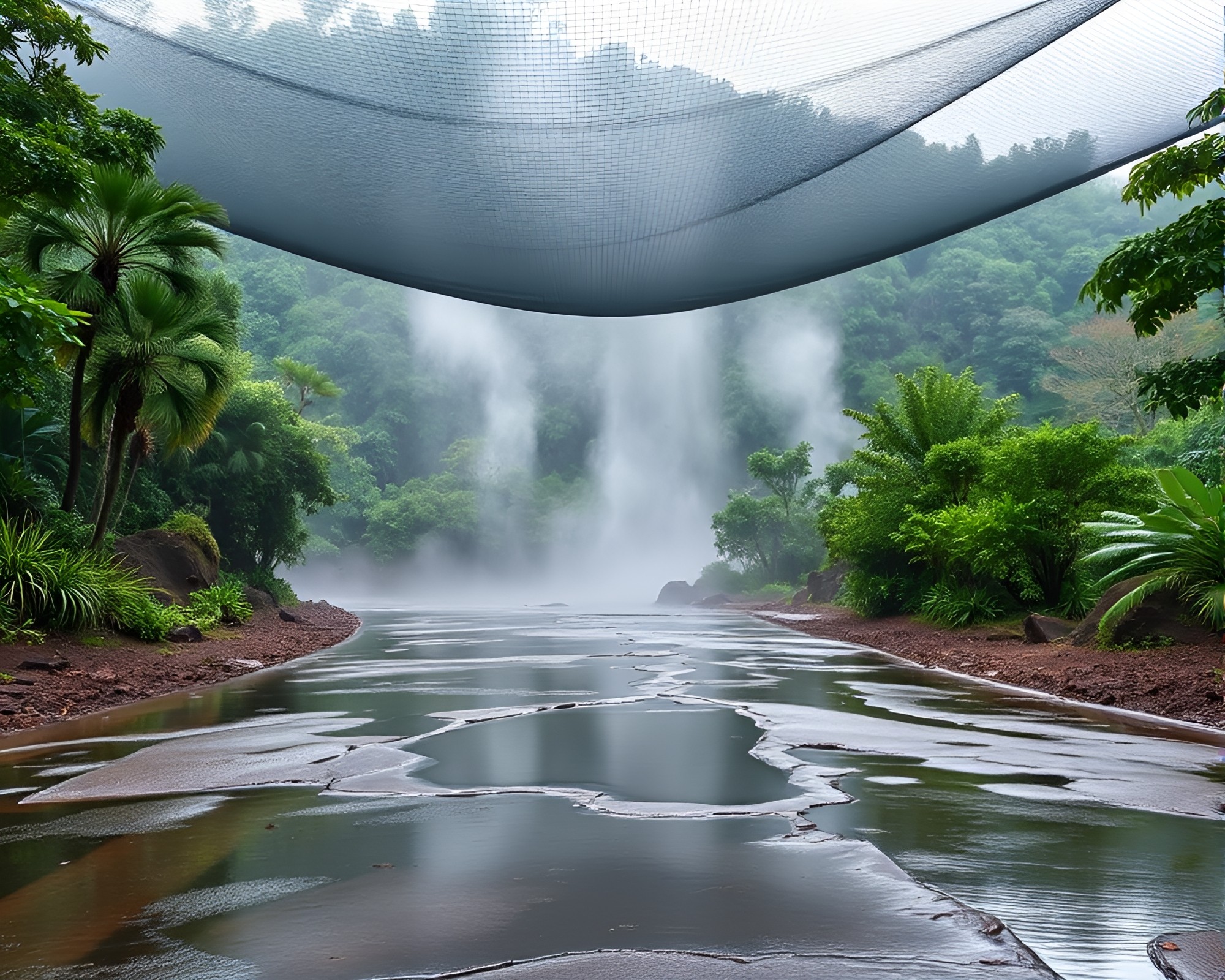 Majestic Geyser Field under Jungle Canopy Shade – free AI stock image