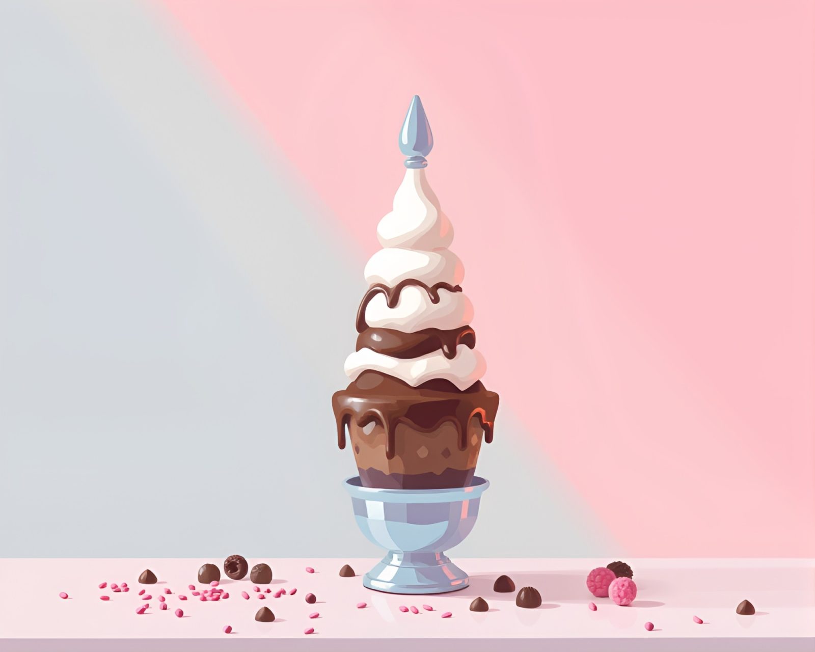 Chocolate fountain in pastel 8-bit style environment