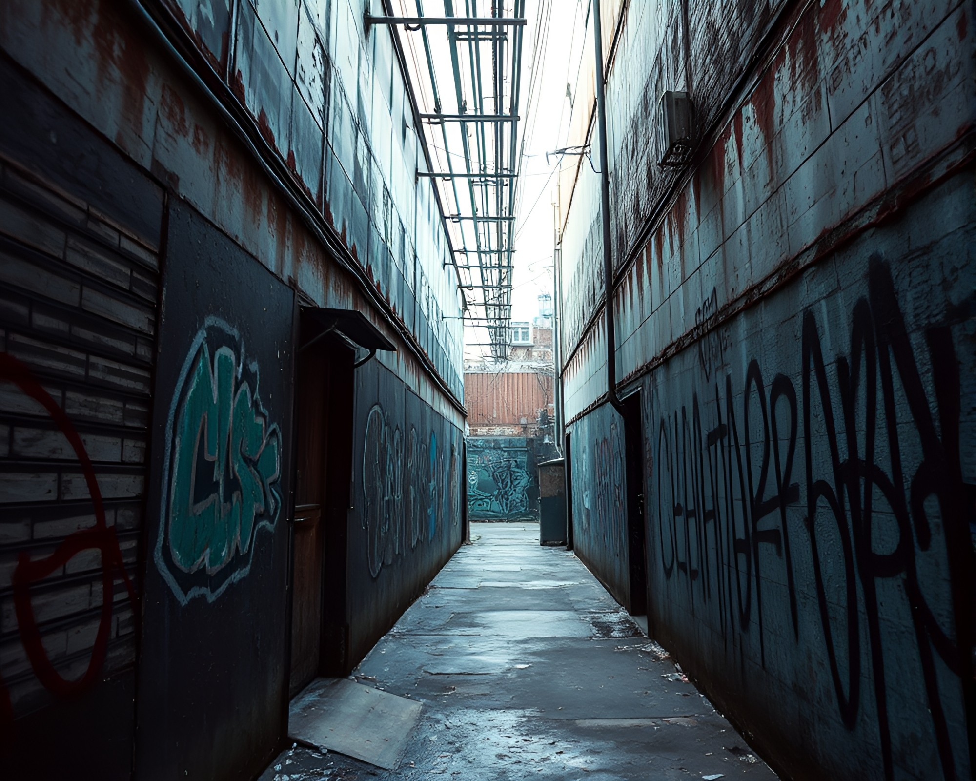Rust Patina Cyberpunk Alley Noir Graffiti – free AI stock image