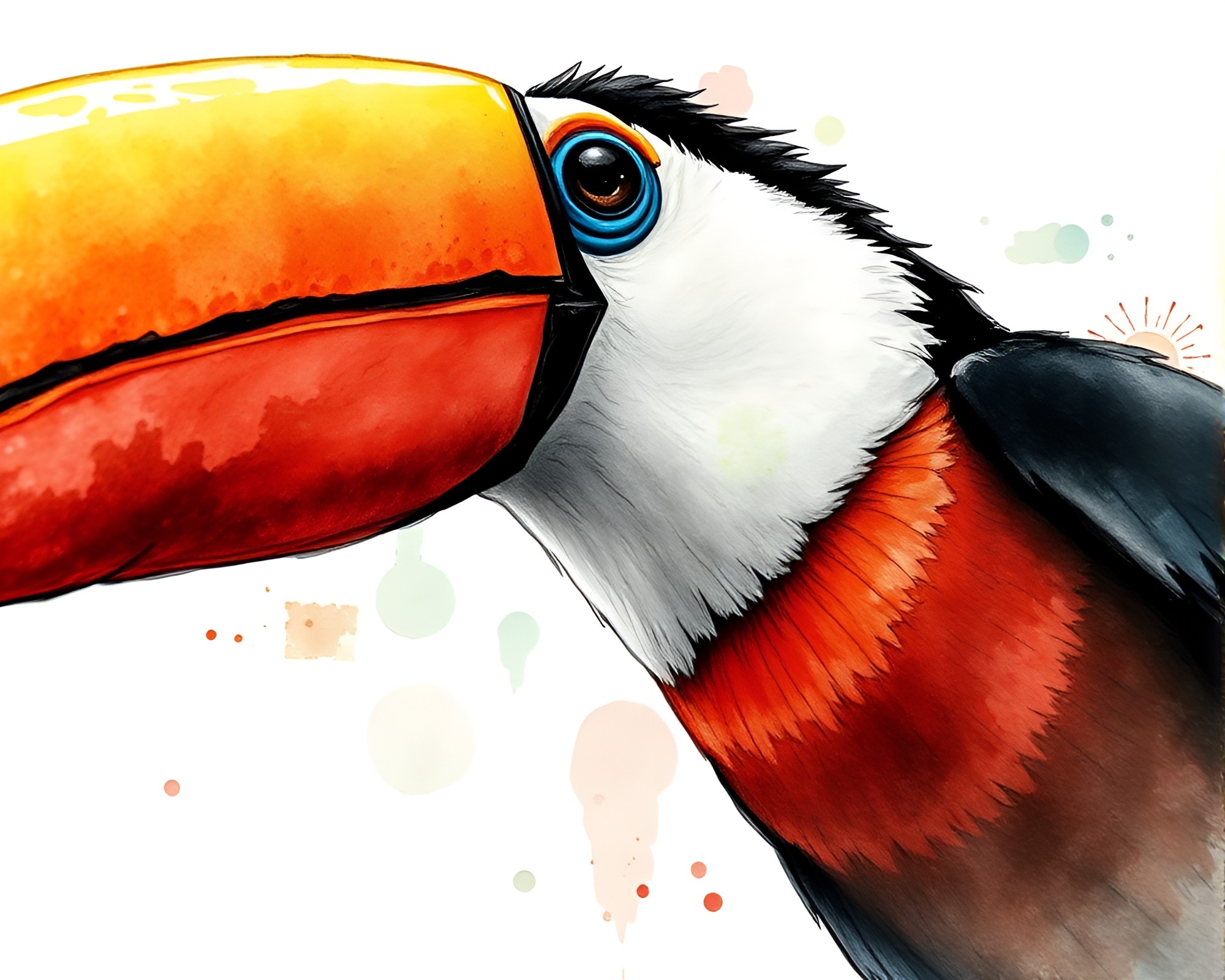Tropical Toucan Ink Wash Composition – free AI stock image