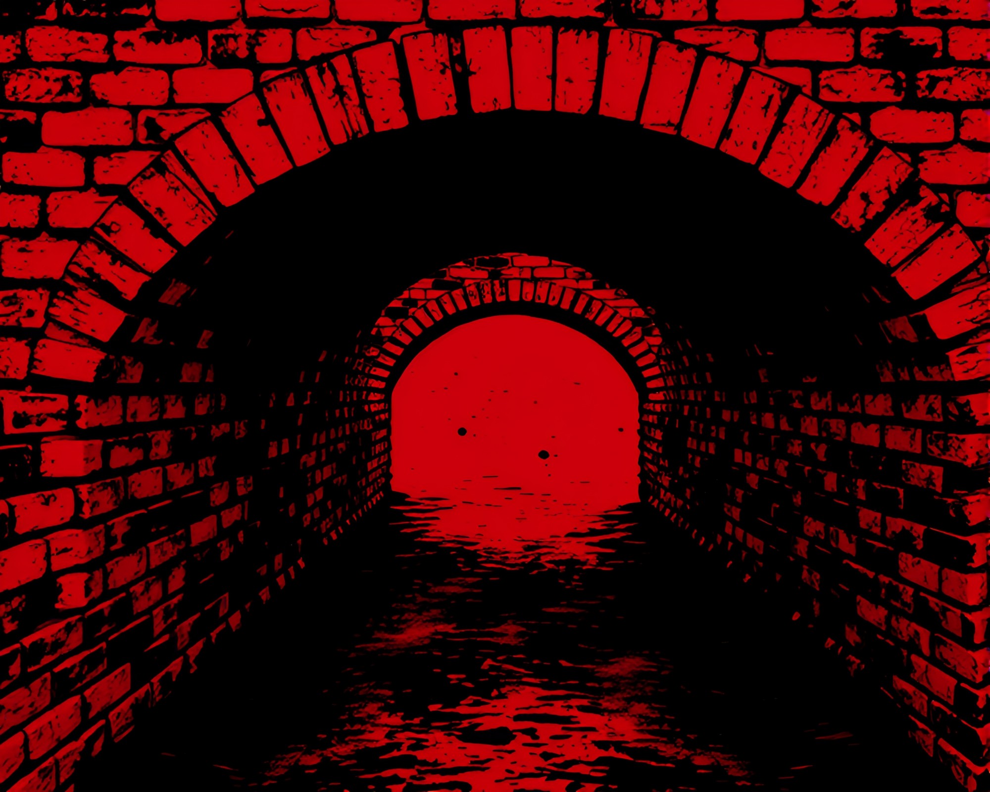 Vector art bridge in intense brick red lighting – free AI stock image