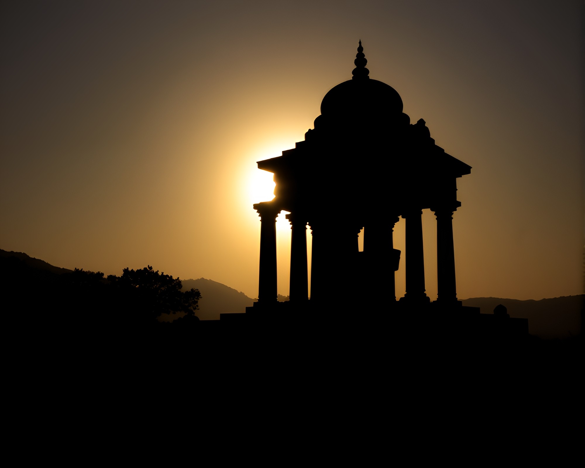 Temple Eclipse Silhouette: Shadowed Sous Rature Composition – free AI stock image